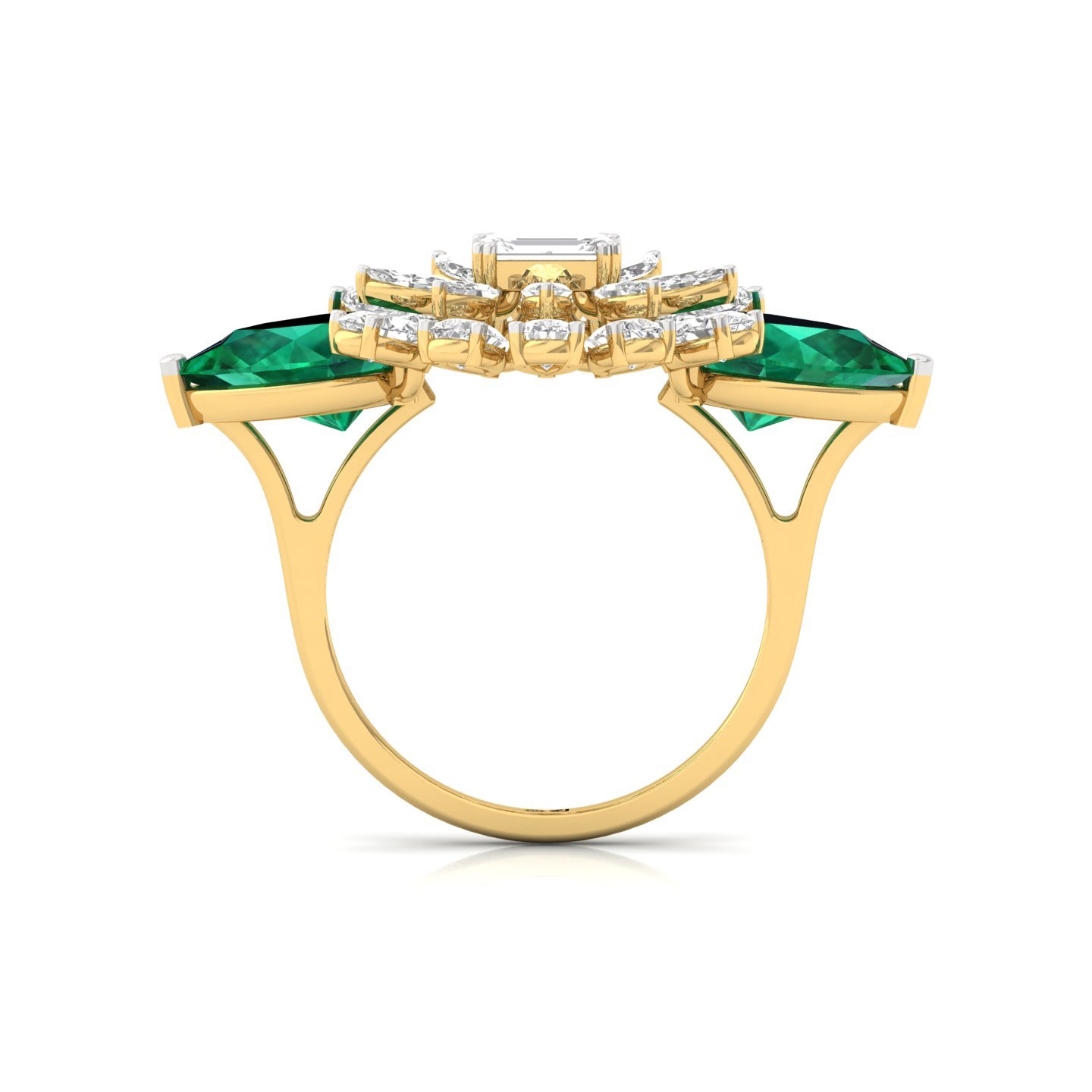 Emerald & Diamond Cocktail Ring | Marquise & Pear Lab Grown Diamond Designer Statement Ring | 925 Silver | 10K | 14K | 18K - View 3