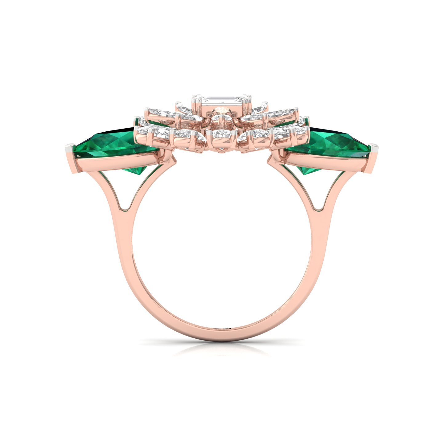 Emerald & Diamond Cocktail Ring | Marquise & Pear Lab Grown Diamond Designer Statement Ring | 925 Silver | 10K | 14K | 18K - View 3