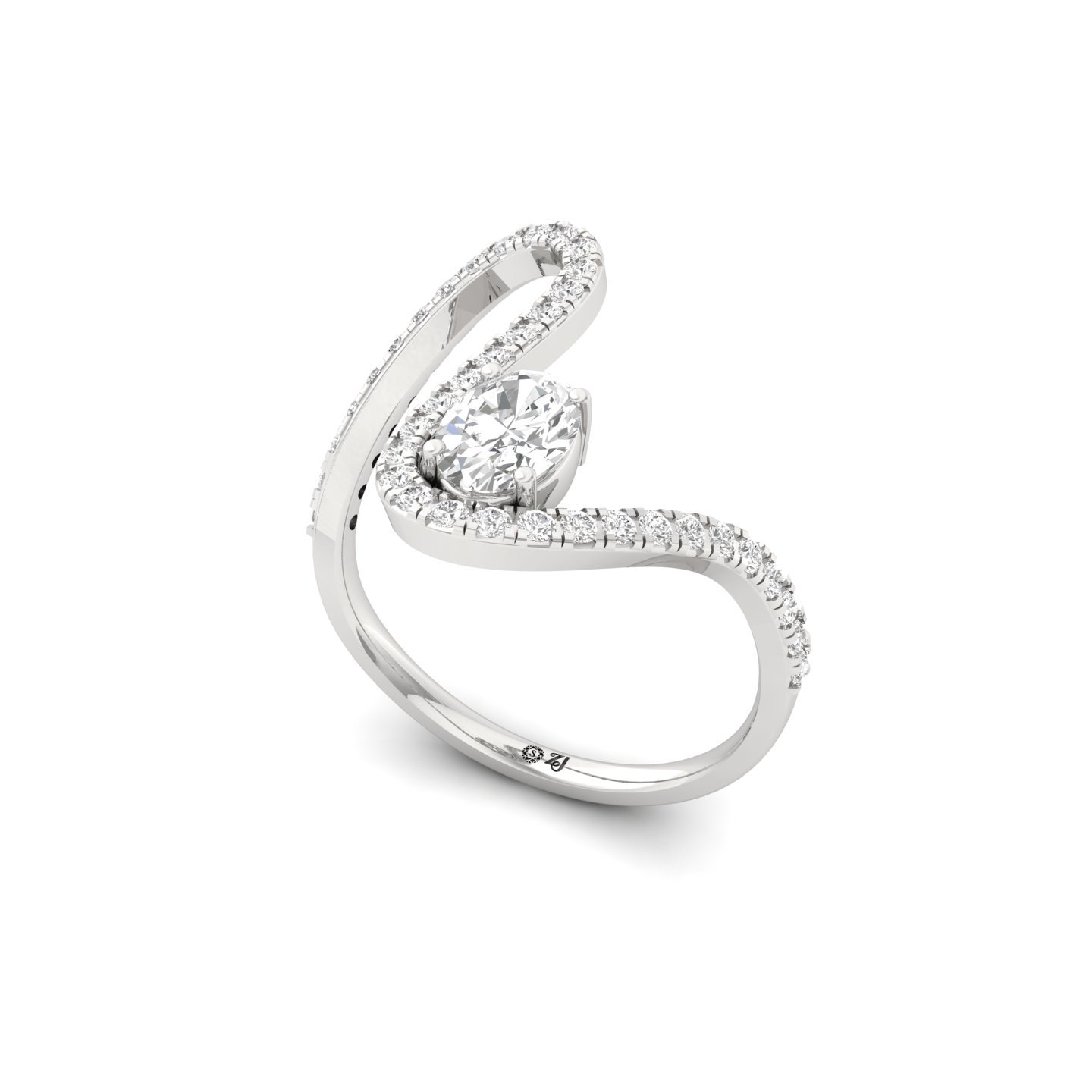 Oval Cut Diamond Statement Ring | Lab Grown CVD Diamond Designer Swirl Ring | 925 Silver | 10K | 14K | 18K - View 2