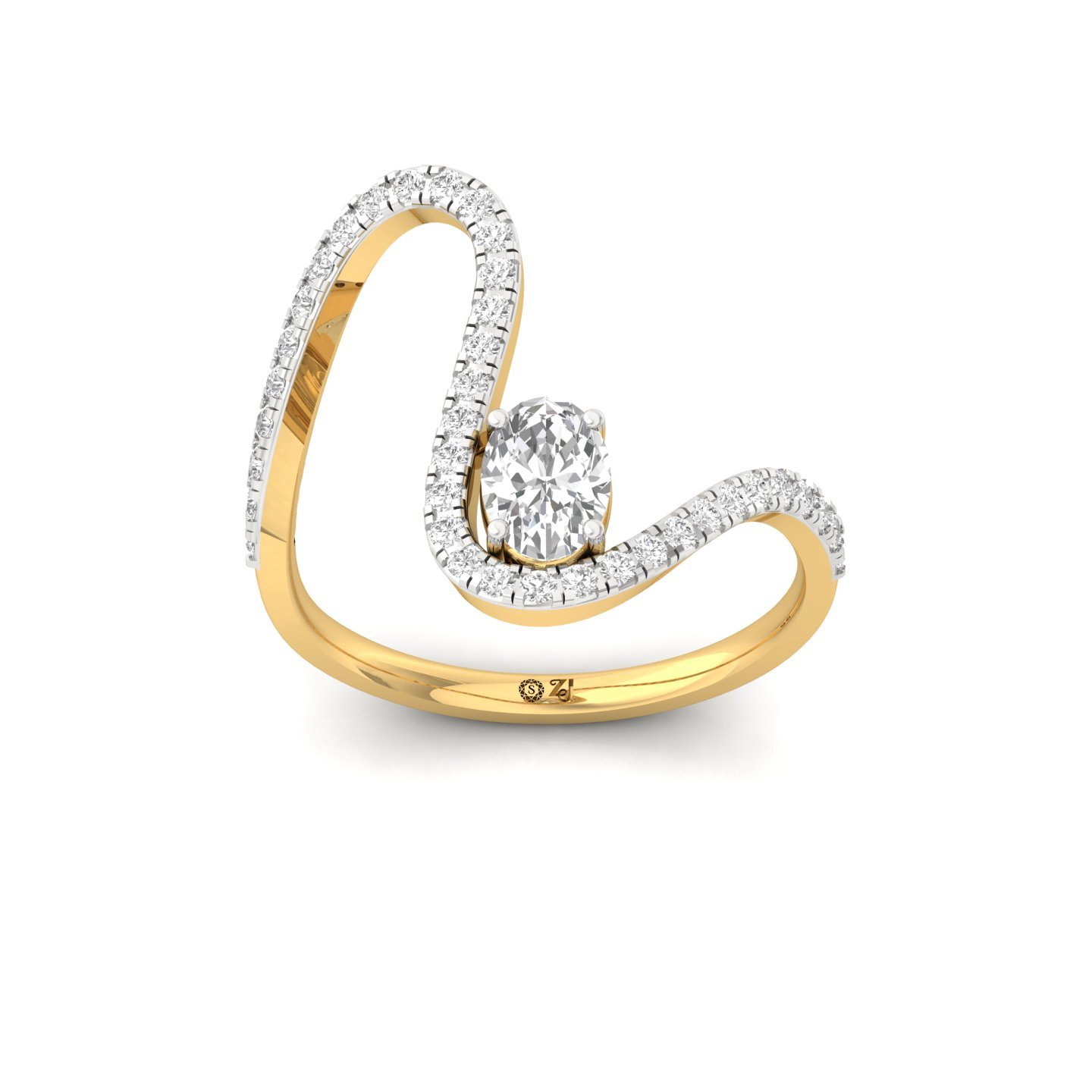 Oval Cut Diamond Statement Ring | Lab Grown CVD Diamond Designer Swirl Ring | 925 Silver | 10K | 14K | 18K - Gold Main View