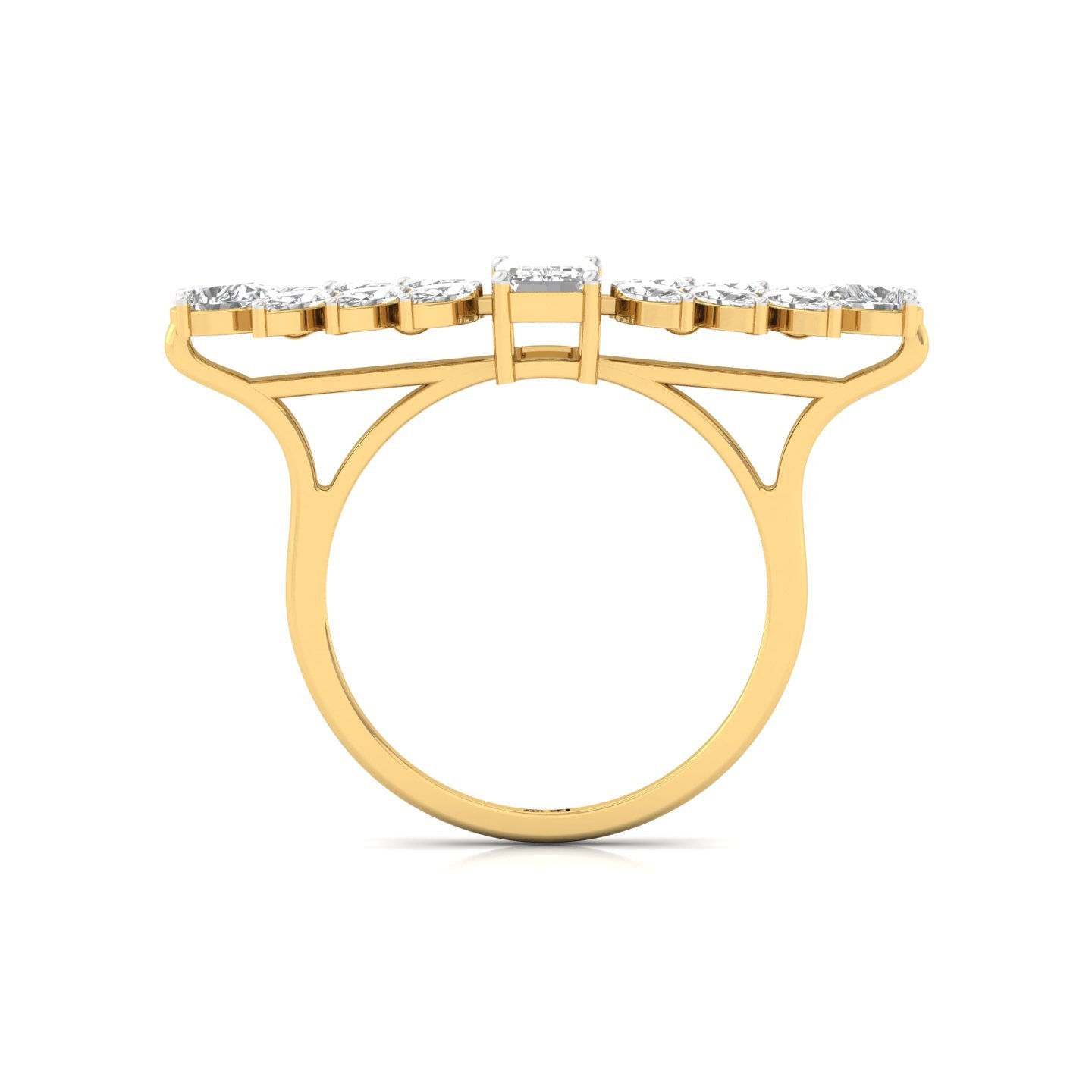 Emerald & Marquise Cut Diamond Ring | Lab Grown CVD Diamond Leaf-Inspired Statement Ring | 925 Silver | 10K | 14K | 18K - View 3