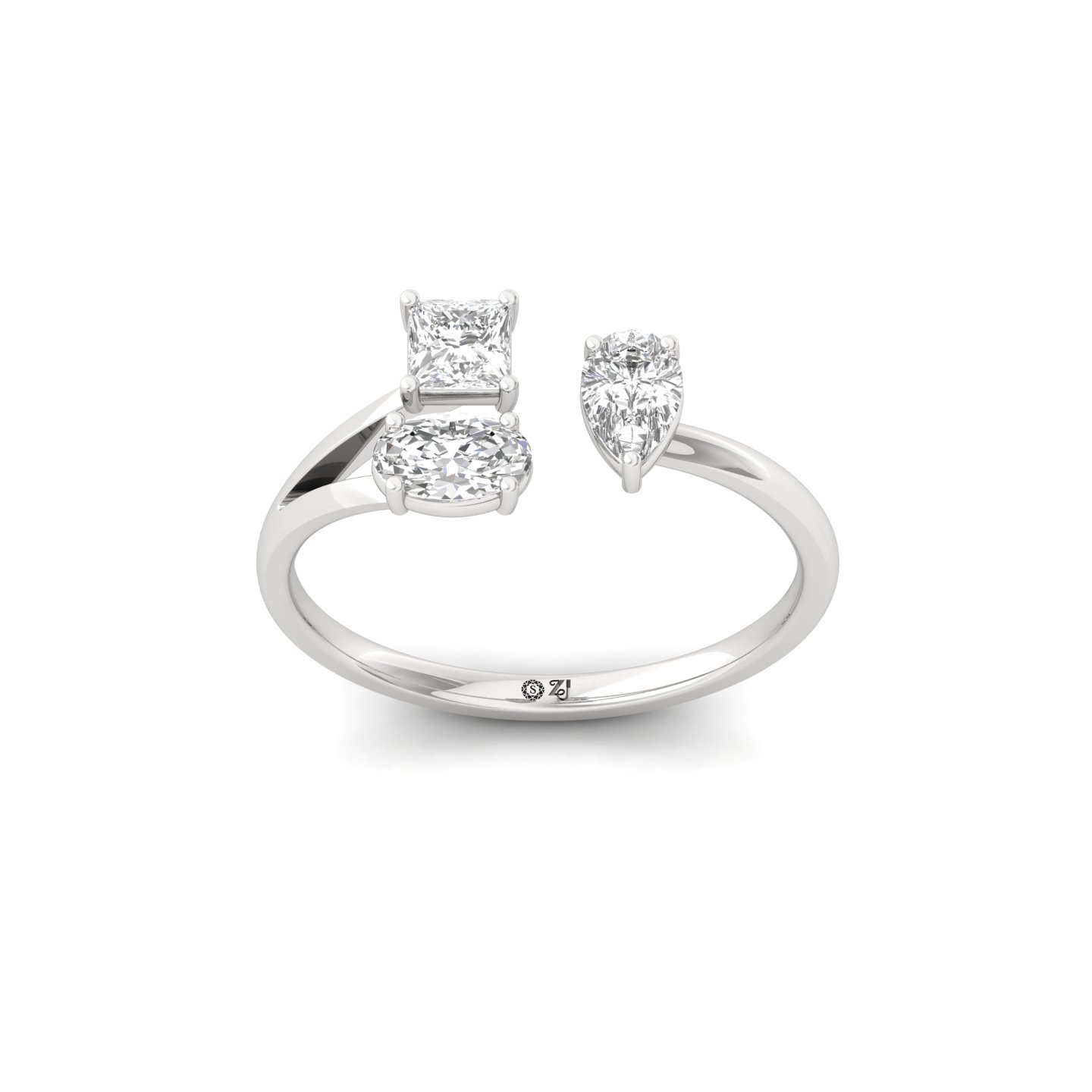 Pear, Princess & Oval Cut Diamond Open Ring | Modern Lab Grown CVD Diamond Statement Ring | 925 Silver | 10K | 14K | 18K - Main View