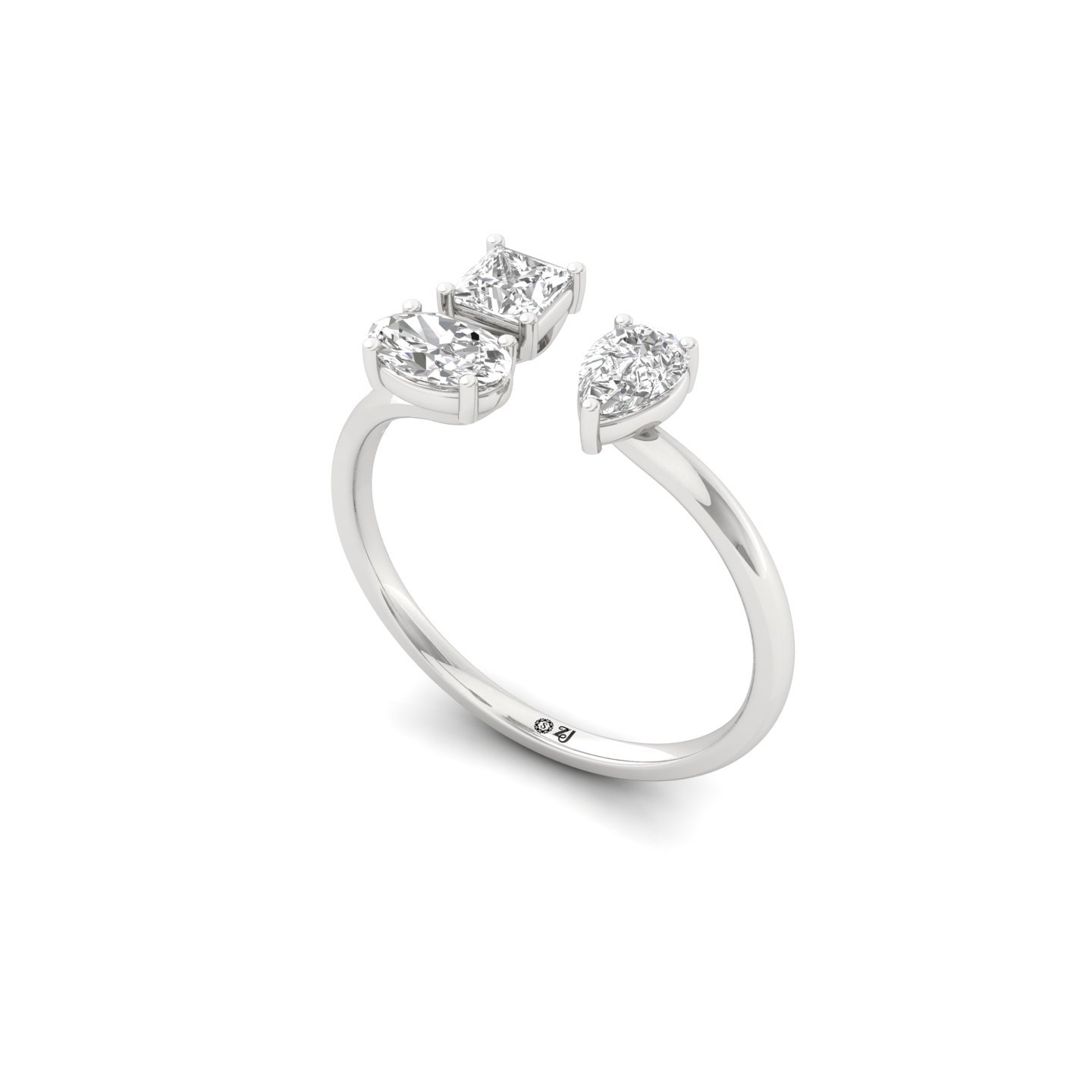 Pear, Princess & Oval Cut Diamond Open Ring | Modern Lab Grown CVD Diamond Statement Ring | 925 Silver | 10K | 14K | 18K - View 2