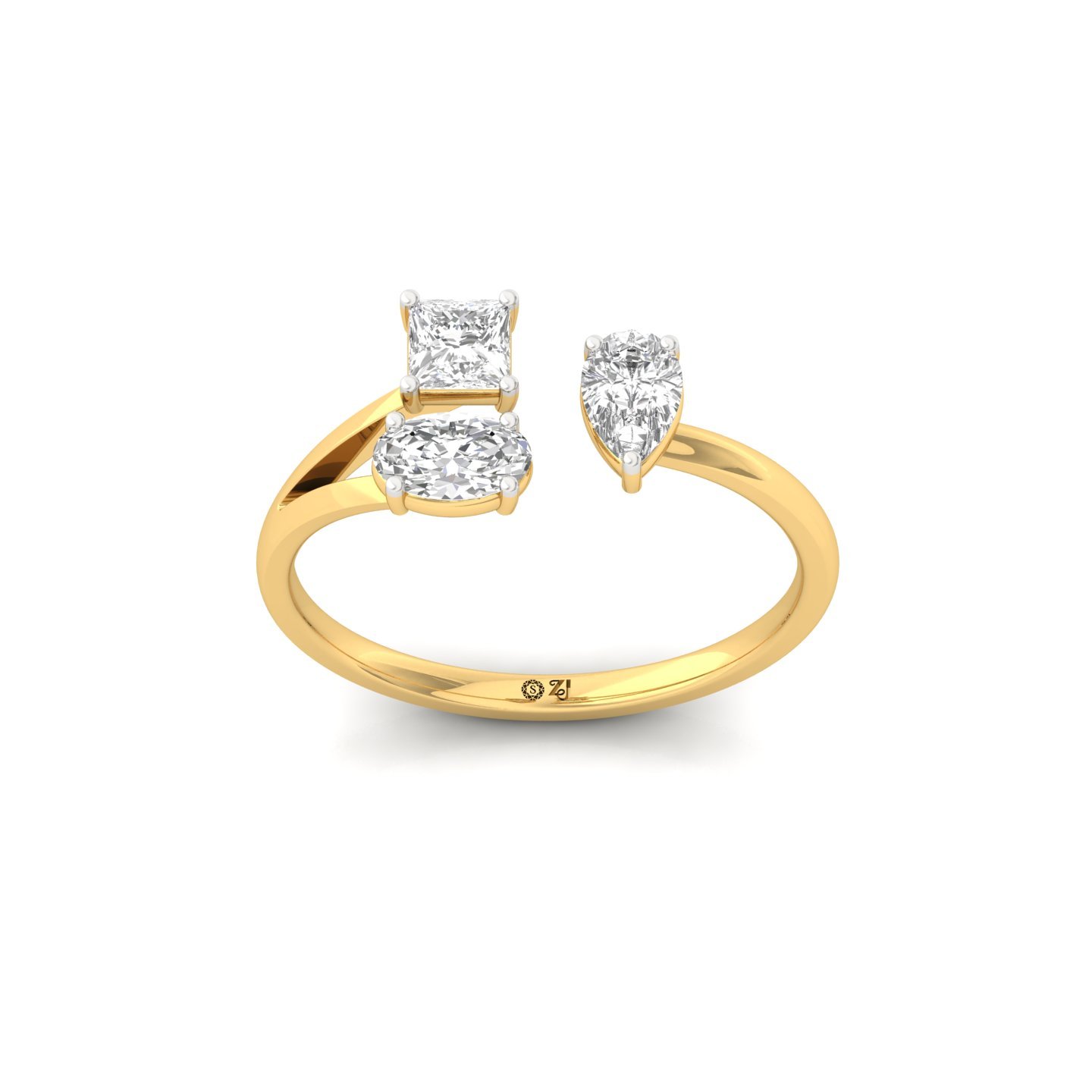 Pear, Princess & Oval Cut Diamond Open Ring | Modern Lab Grown CVD Diamond Statement Ring | 925 Silver | 10K | 14K | 18K - Gold Main View