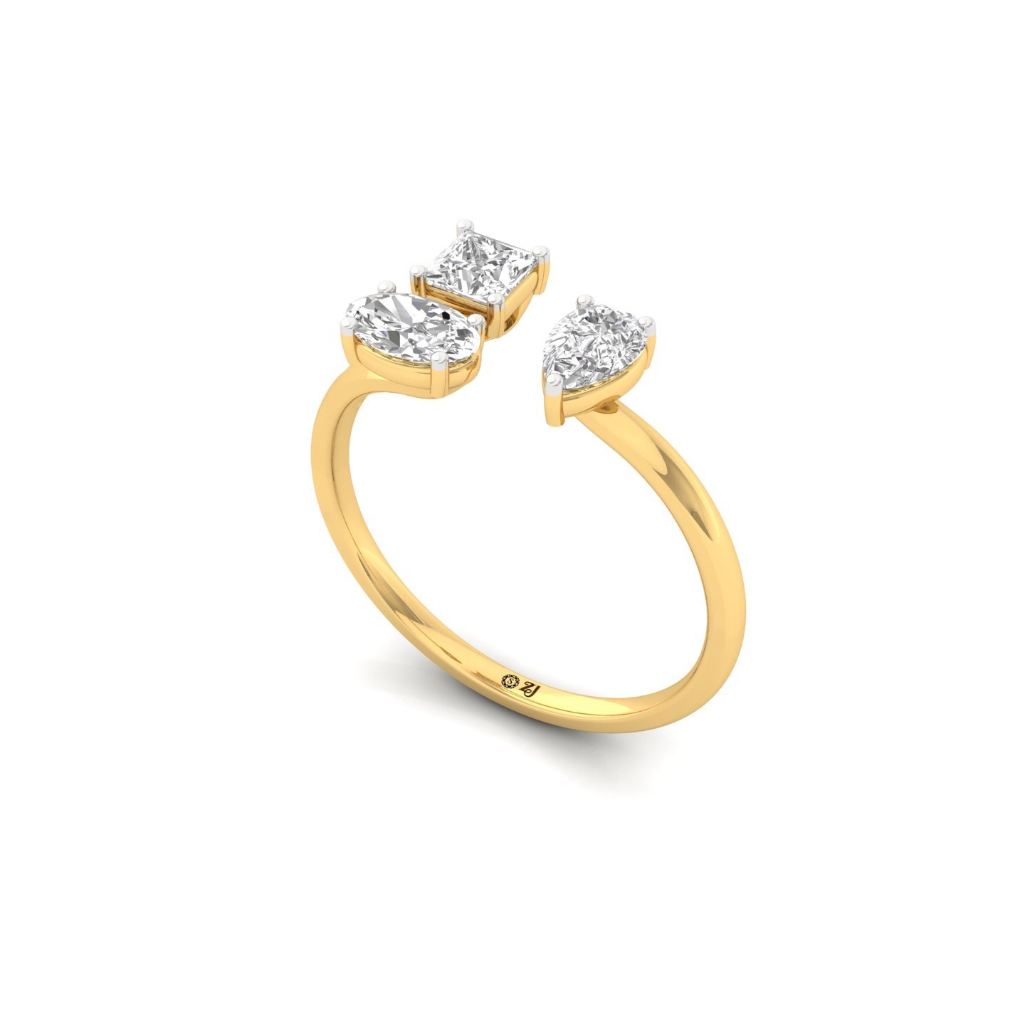 Pear, Princess & Oval Cut Diamond Open Ring | Modern Lab Grown CVD Diamond Statement Ring | 925 Silver | 10K | 14K | 18K - View 2