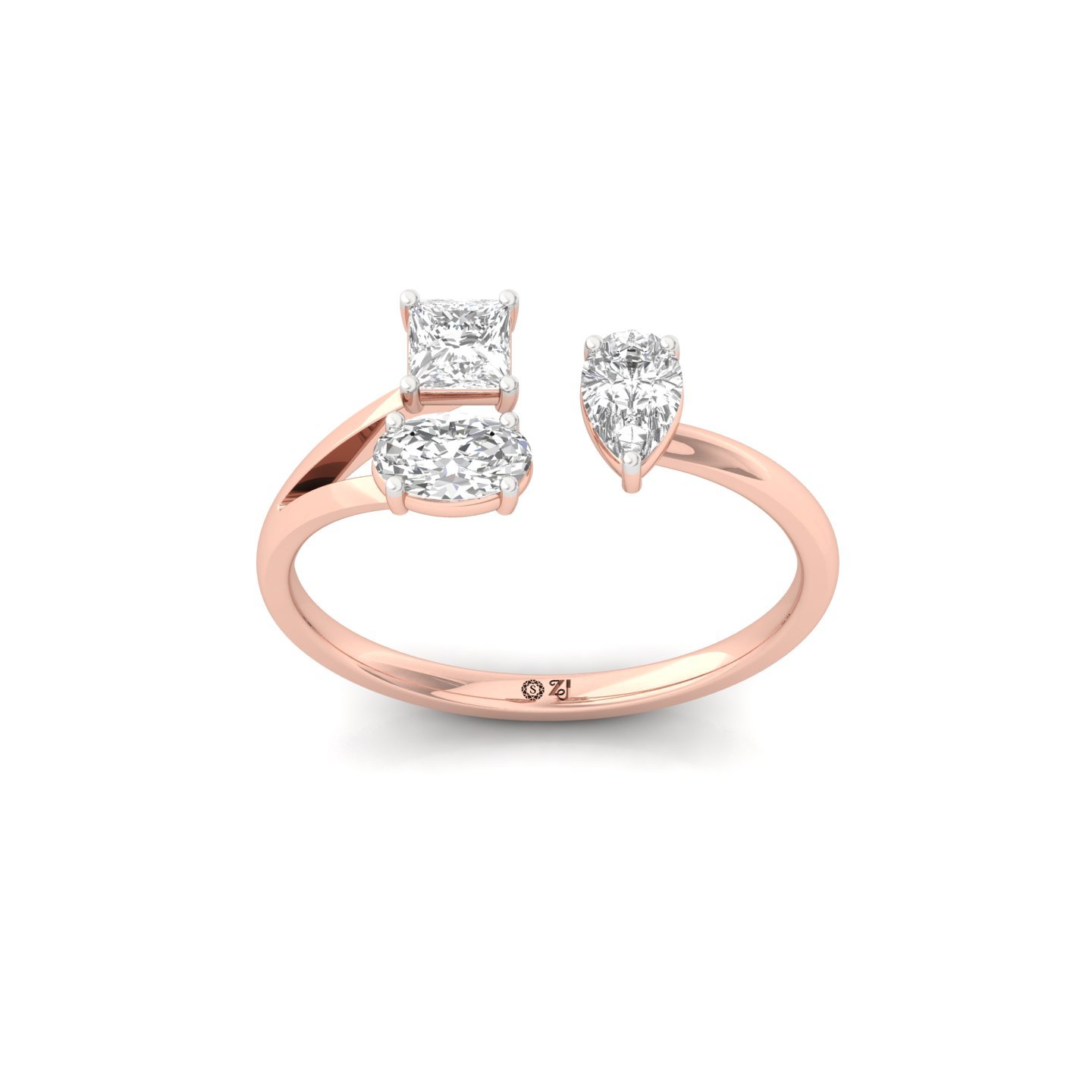 Pear, Princess & Oval Cut Diamond Open Ring | Modern Lab Grown CVD Diamond Statement Ring | 925 Silver | 10K | 14K | 18K - Rose Gold Main View