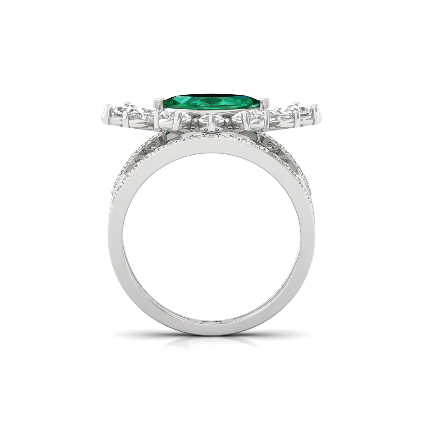 Marquise Cut Green Gemstone & Diamond Cocktail Ring | Lab Grown CVD Diamond Designer Ring | 925 Silver | 10K | 14K | 18K - View 3