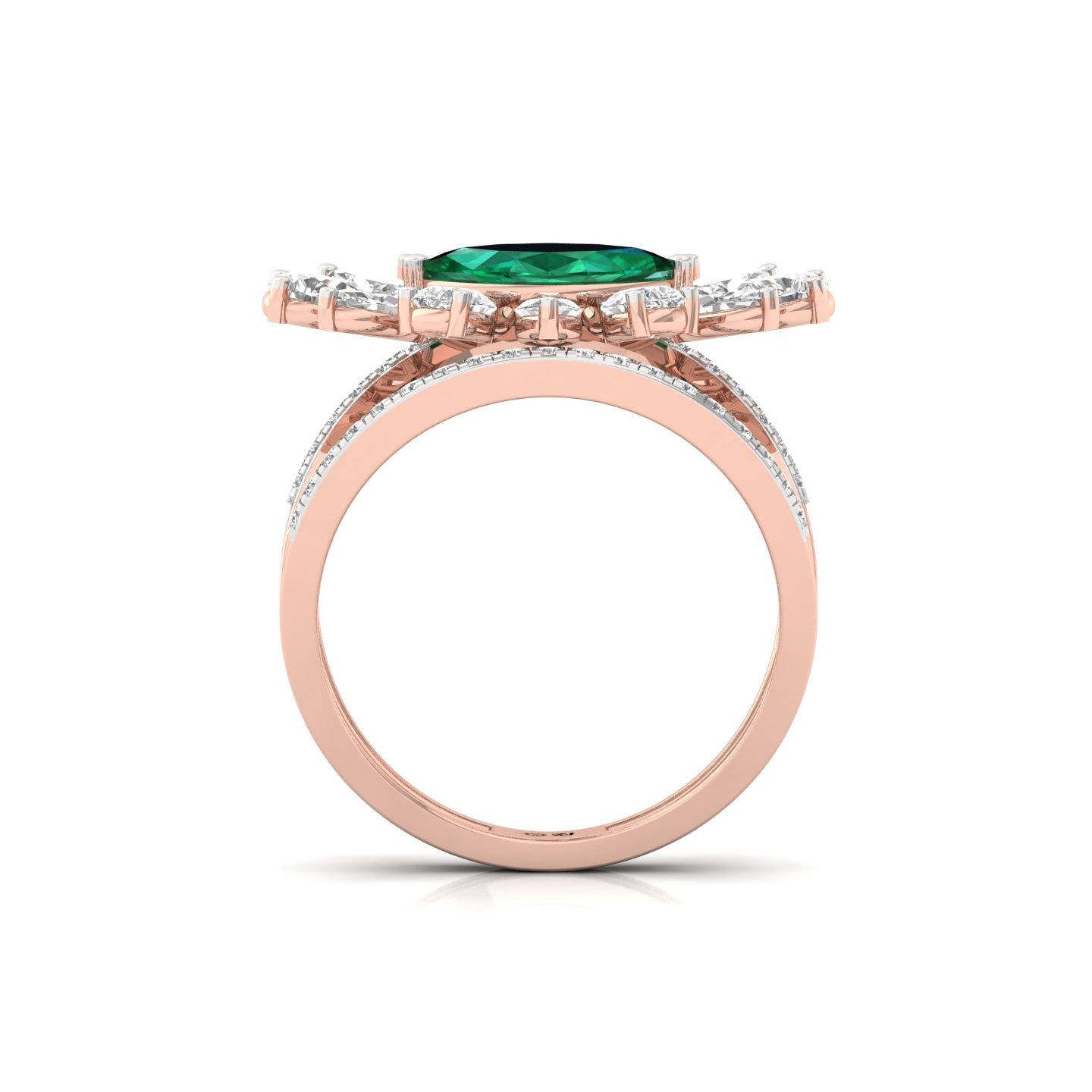 Marquise Cut Green Gemstone & Diamond Cocktail Ring | Lab Grown CVD Diamond Designer Ring | 925 Silver | 10K | 14K | 18K - View 3
