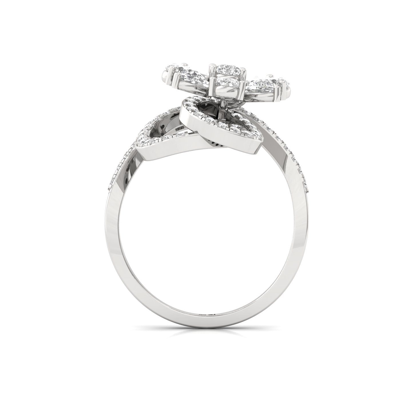 Pear & Marquise Cut Diamond Floral Cocktail Ring | Lab Grown CVD Diamond Designer Statement Ring | 925 Silver | 10K | 14K | 18K - View 3