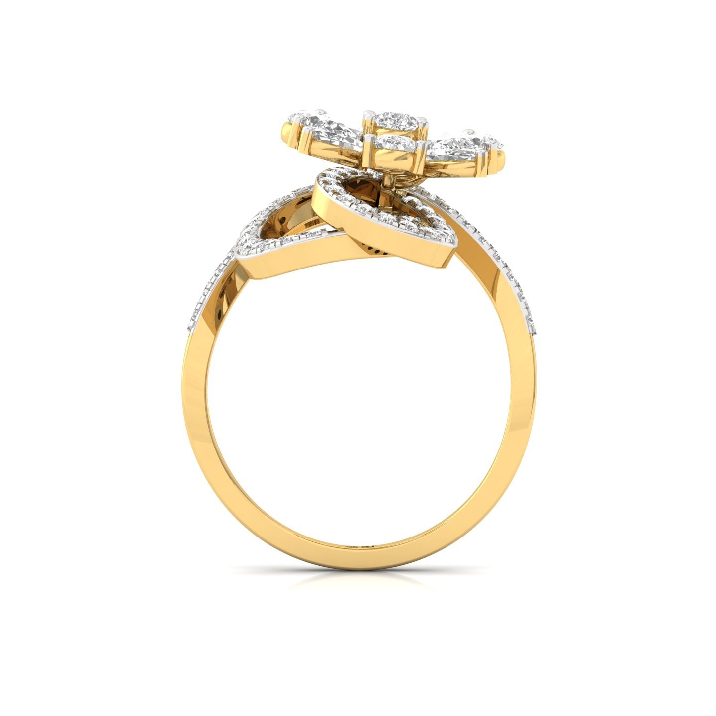 Pear & Marquise Cut Diamond Floral Cocktail Ring | Lab Grown CVD Diamond Designer Statement Ring | 925 Silver | 10K | 14K | 18K - View 3