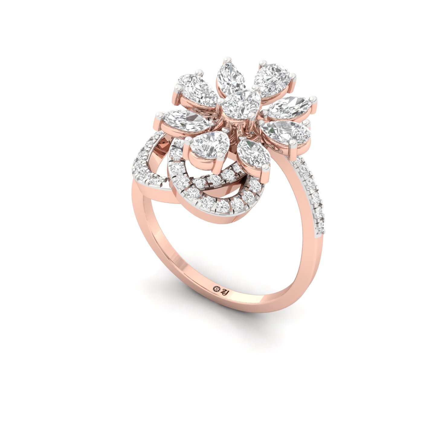 Pear & Marquise Cut Diamond Floral Cocktail Ring | Lab Grown CVD Diamond Designer Statement Ring | 925 Silver | 10K | 14K | 18K - View 2