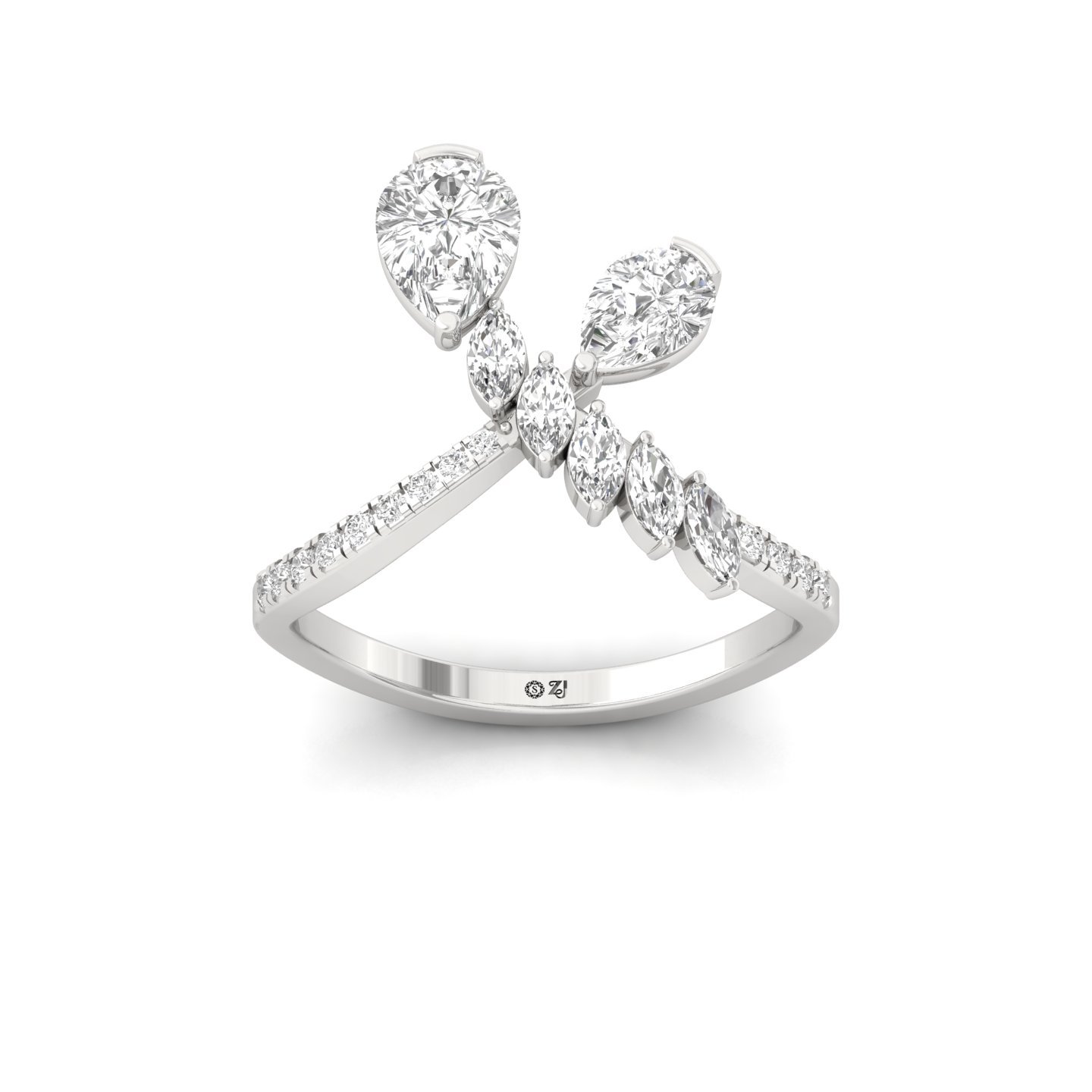 Pear & Marquise Cut Diamond Designer Bow Ring | Lab Grown CVD Diamond Cocktail Jewellery | 925 Silver | 10K | 14K | 18K - Main View