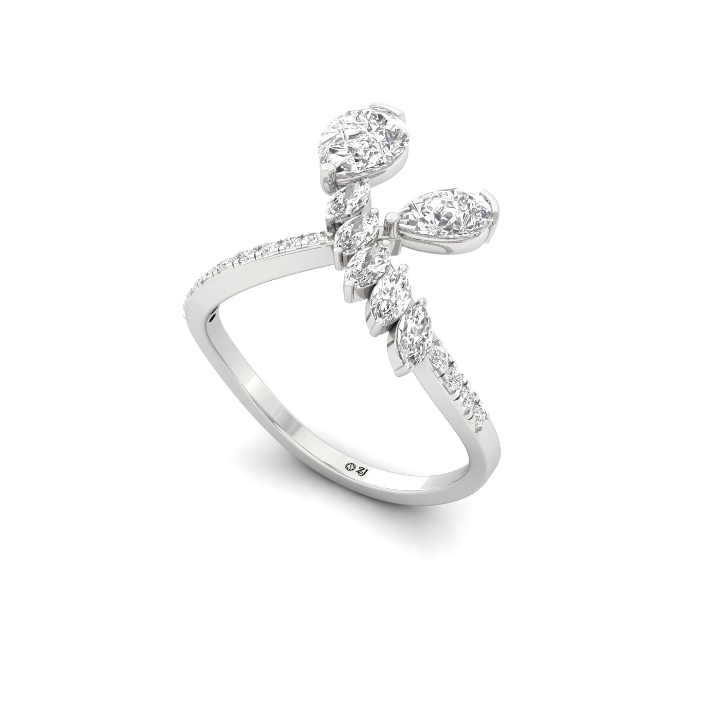 Pear & Marquise Cut Diamond Designer Bow Ring | Lab Grown CVD Diamond Cocktail Jewellery | 925 Silver | 10K | 14K | 18K - View 2