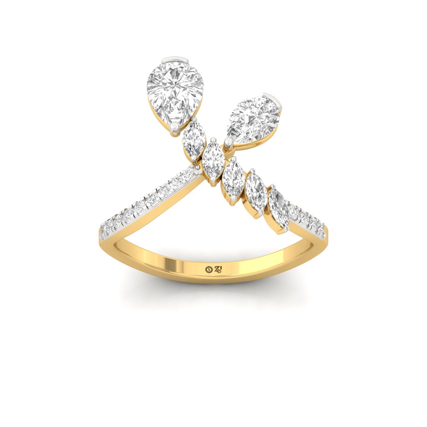 Pear & Marquise Cut Diamond Designer Bow Ring | Lab Grown CVD Diamond Cocktail Jewellery | 925 Silver | 10K | 14K | 18K - Gold Main View