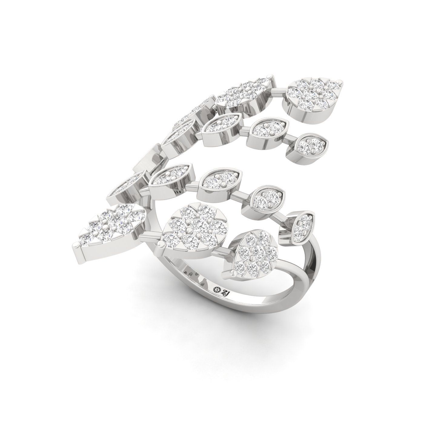 Multi Round Cut Diamond Statement Cocktail Ring | Lab Grown CVD Diamond Designer Leaf Inspired Jewellery | 925 Silver | 10K | 14K | 18K - View 2