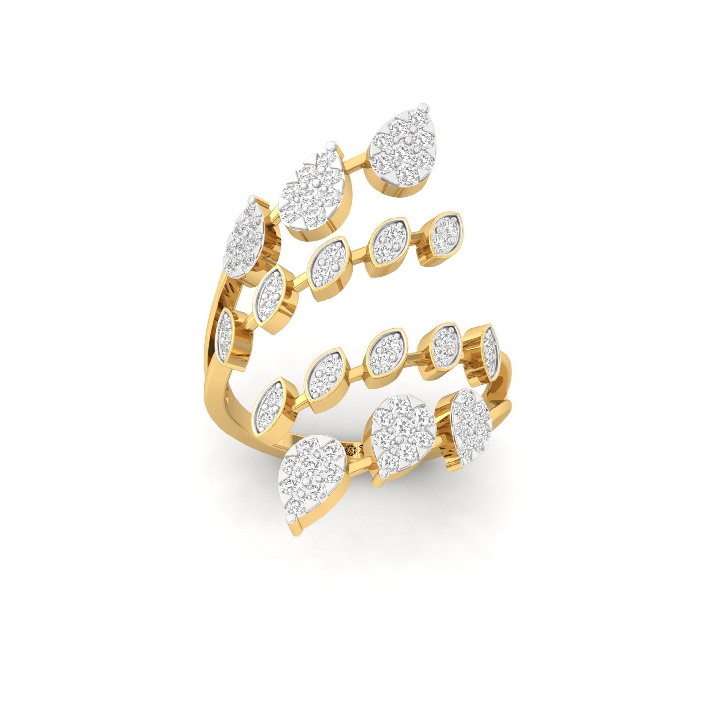 Multi Round Cut Diamond Statement Cocktail Ring | Lab Grown CVD Diamond Designer Leaf Inspired Jewellery | 925 Silver | 10K | 14K | 18K - Gold Main View