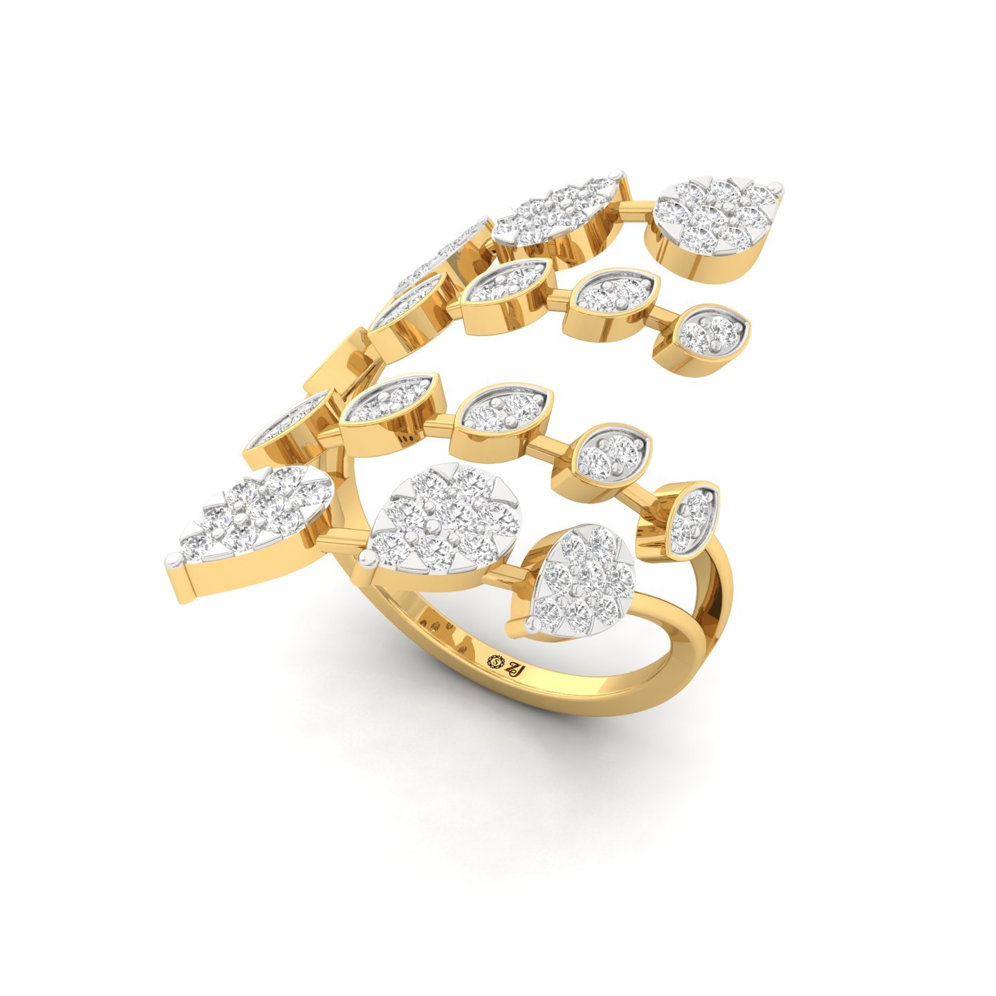 Multi Round Cut Diamond Statement Cocktail Ring | Lab Grown CVD Diamond Designer Leaf Inspired Jewellery | 925 Silver | 10K | 14K | 18K - View 2