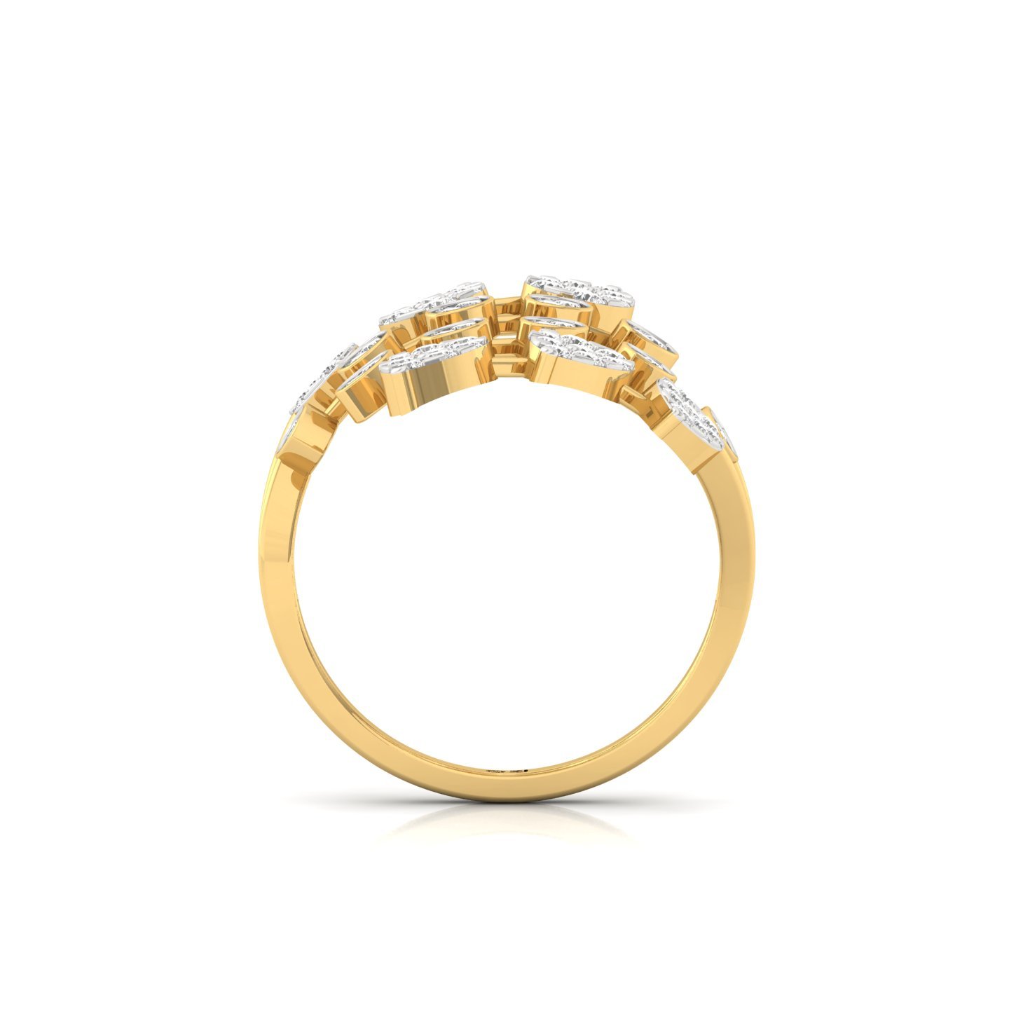 Multi Round Cut Diamond Statement Cocktail Ring | Lab Grown CVD Diamond Designer Leaf Inspired Jewellery | 925 Silver | 10K | 14K | 18K - View 3