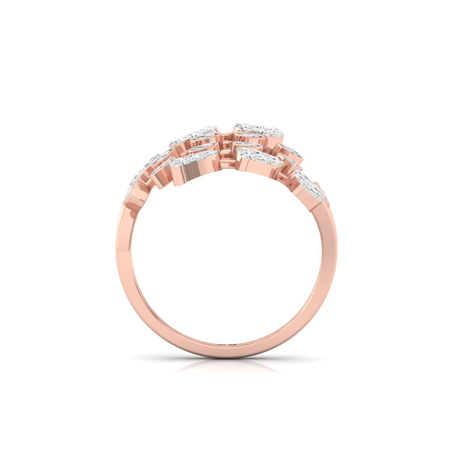 Multi Round Cut Diamond Statement Cocktail Ring | Lab Grown CVD Diamond Designer Leaf Inspired Jewellery | 925 Silver | 10K | 14K | 18K - View 3