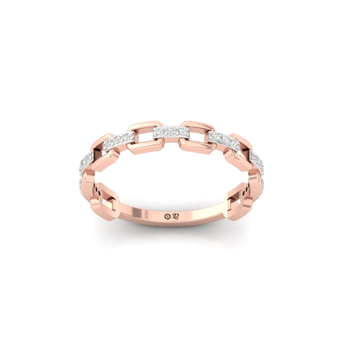 Round Cut Diamond Link Band Ring | Lab Grown CVD Diamond Modern Chain Inspired Jewellery | 925 Silver | 10K | 14K | 18K - Rose Gold Main View