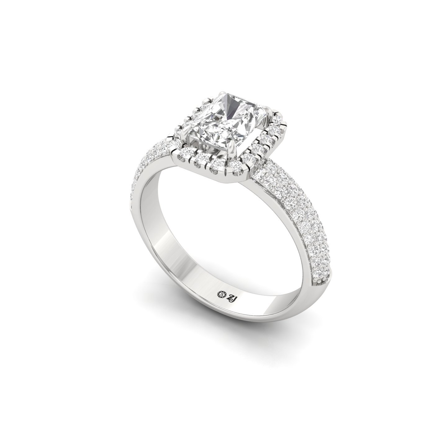 Radiant Cut Diamond Engagement Ring | Lab Grown CVD Diamond Halo Ring with Pave Band | 925 Silver | 10K | 14K | 18K - View 2