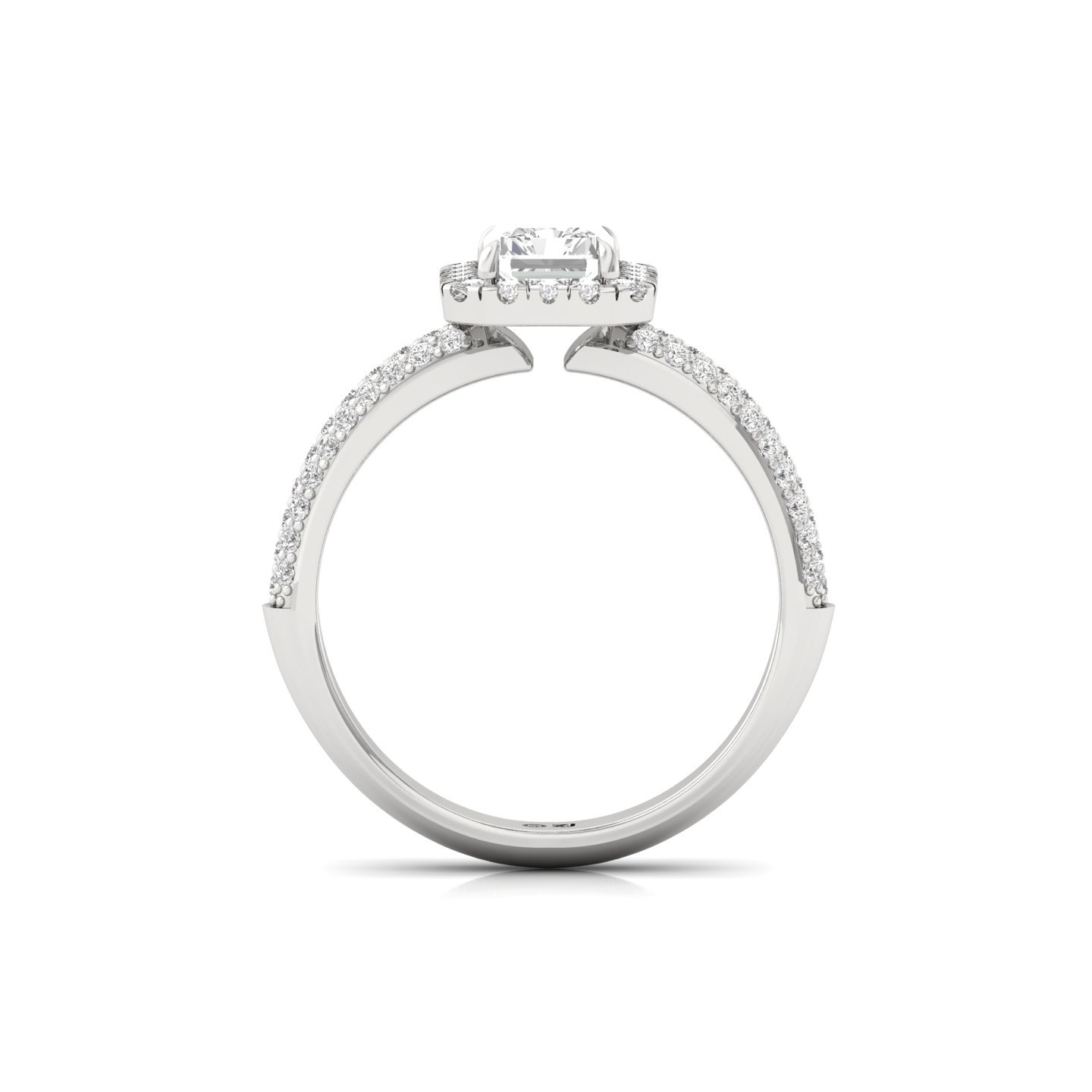 Radiant Cut Diamond Engagement Ring | Lab Grown CVD Diamond Halo Ring with Pave Band | 925 Silver | 10K | 14K | 18K - View 3