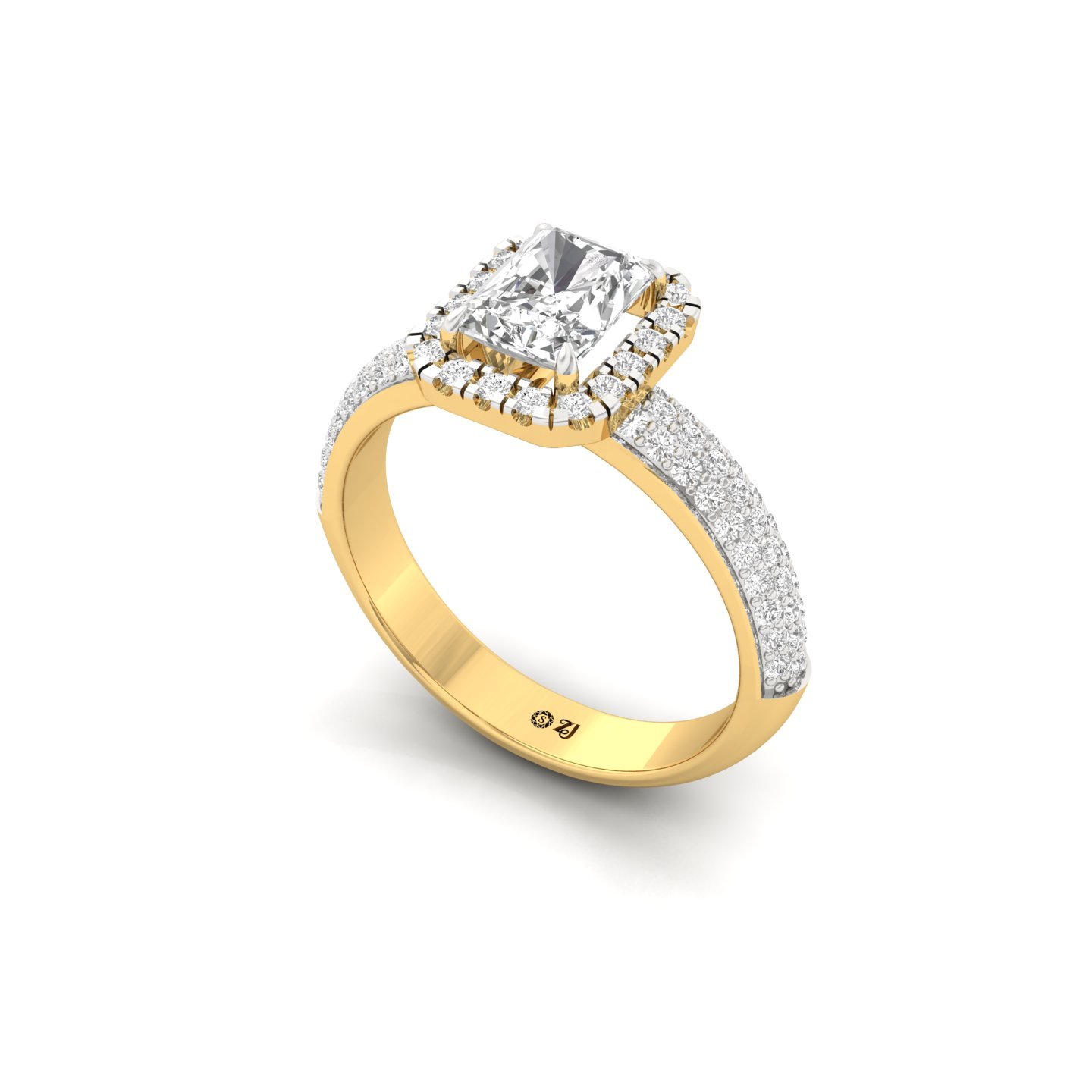 Radiant Cut Diamond Engagement Ring | Lab Grown CVD Diamond Halo Ring with Pave Band | 925 Silver | 10K | 14K | 18K - View 2