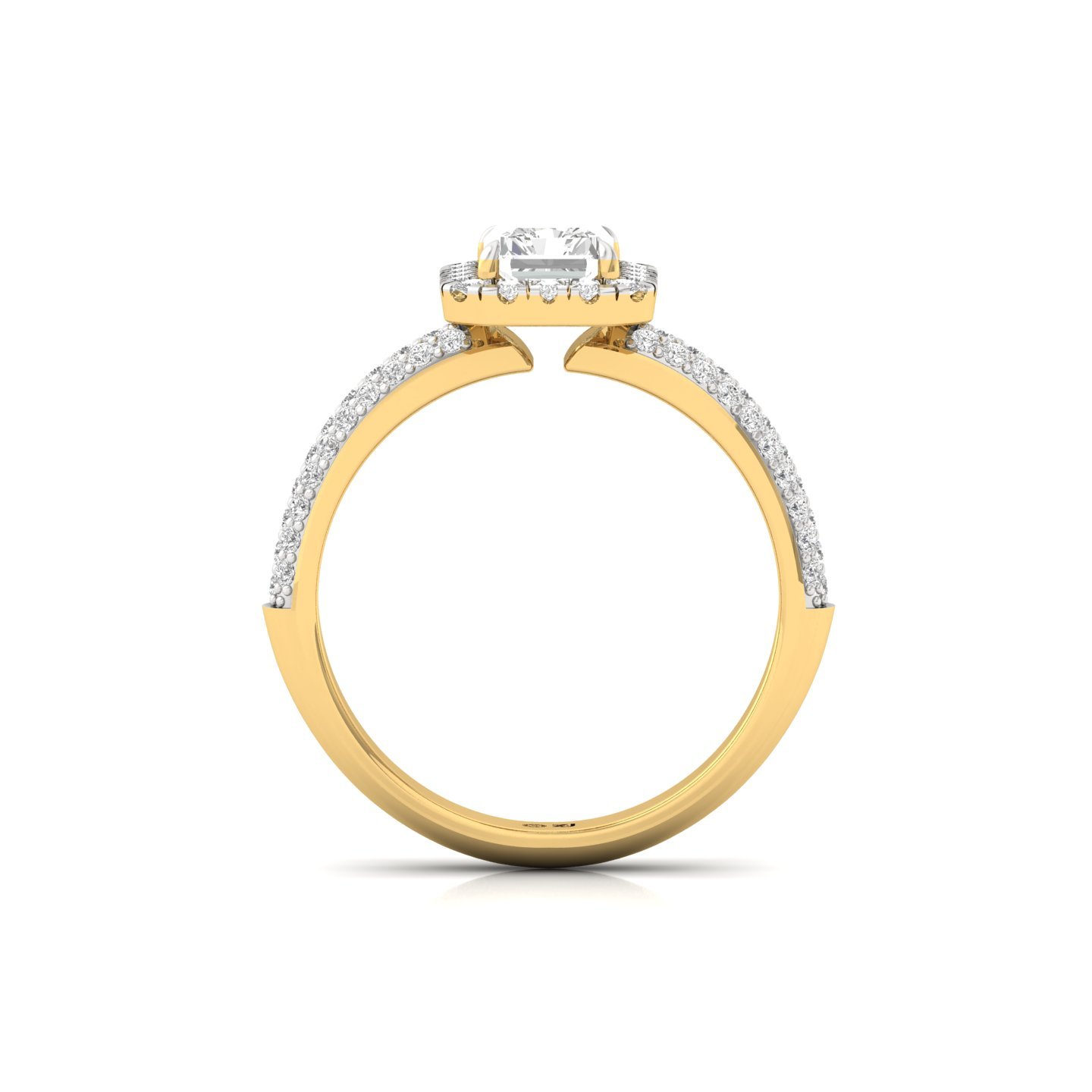 Radiant Cut Diamond Engagement Ring | Lab Grown CVD Diamond Halo Ring with Pave Band | 925 Silver | 10K | 14K | 18K - View 3