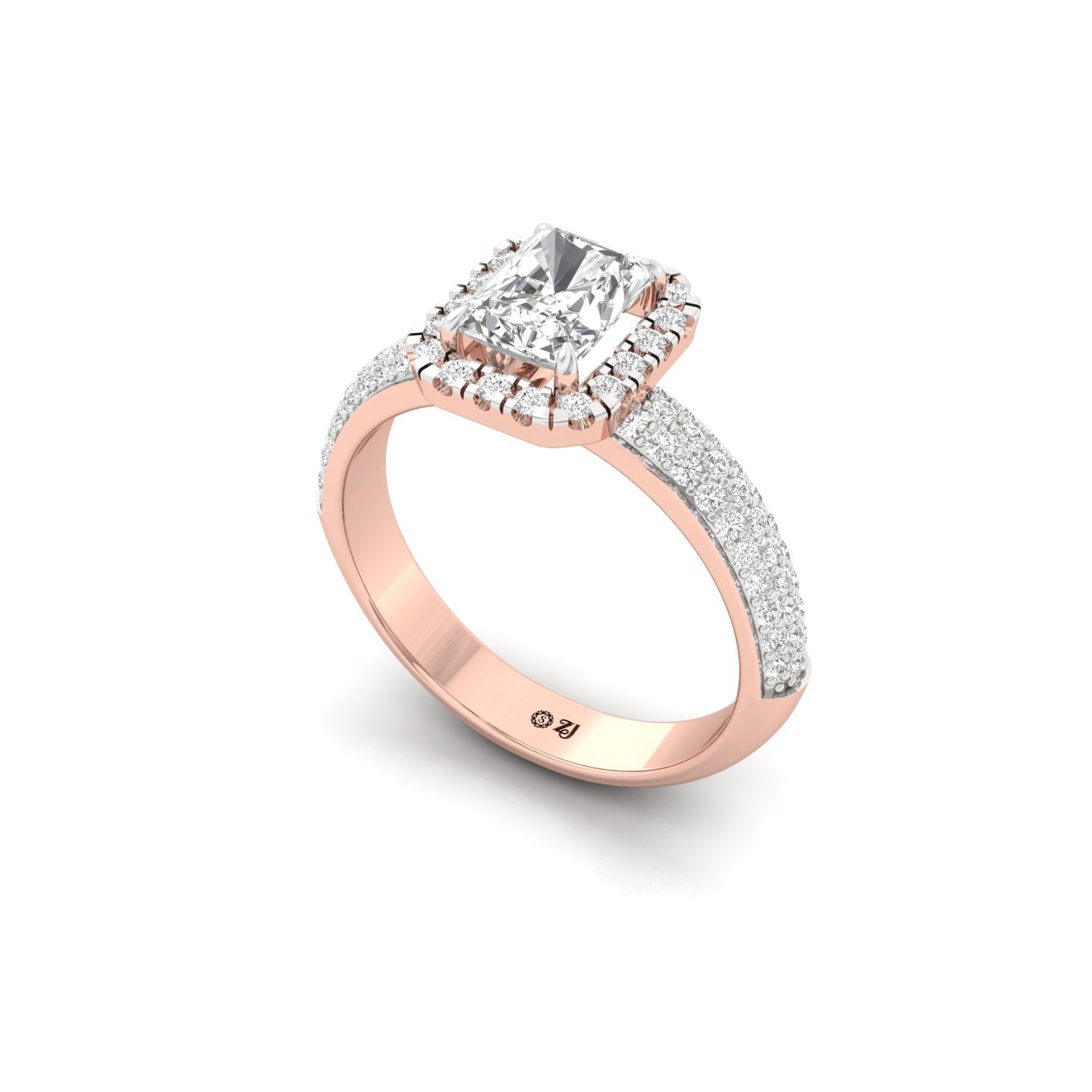 Radiant Cut Diamond Engagement Ring | Lab Grown CVD Diamond Halo Ring with Pave Band | 925 Silver | 10K | 14K | 18K - View 2