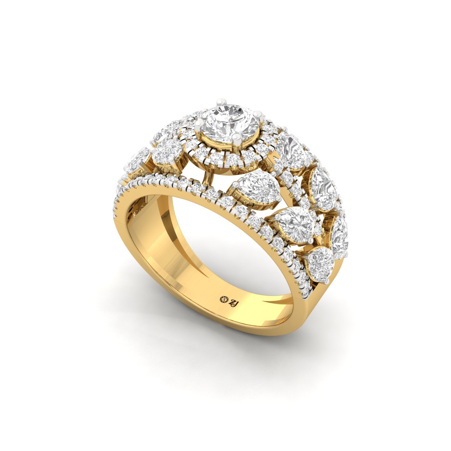 Round & Pear Diamond Cocktail Ring | Lab Grown CVD Diamond Multi-Row Cluster Band | 925 Silver | 10K | 14K | 18K - View 2