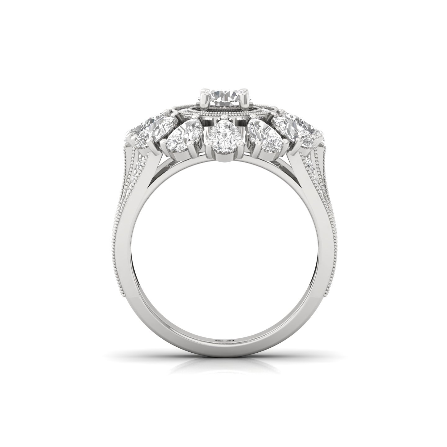 Pear & Round Diamond Halo Cocktail Ring | Lab Grown CVD Diamond Designer Cluster Band | 925 Silver | 10K | 14K | 18K - View 3