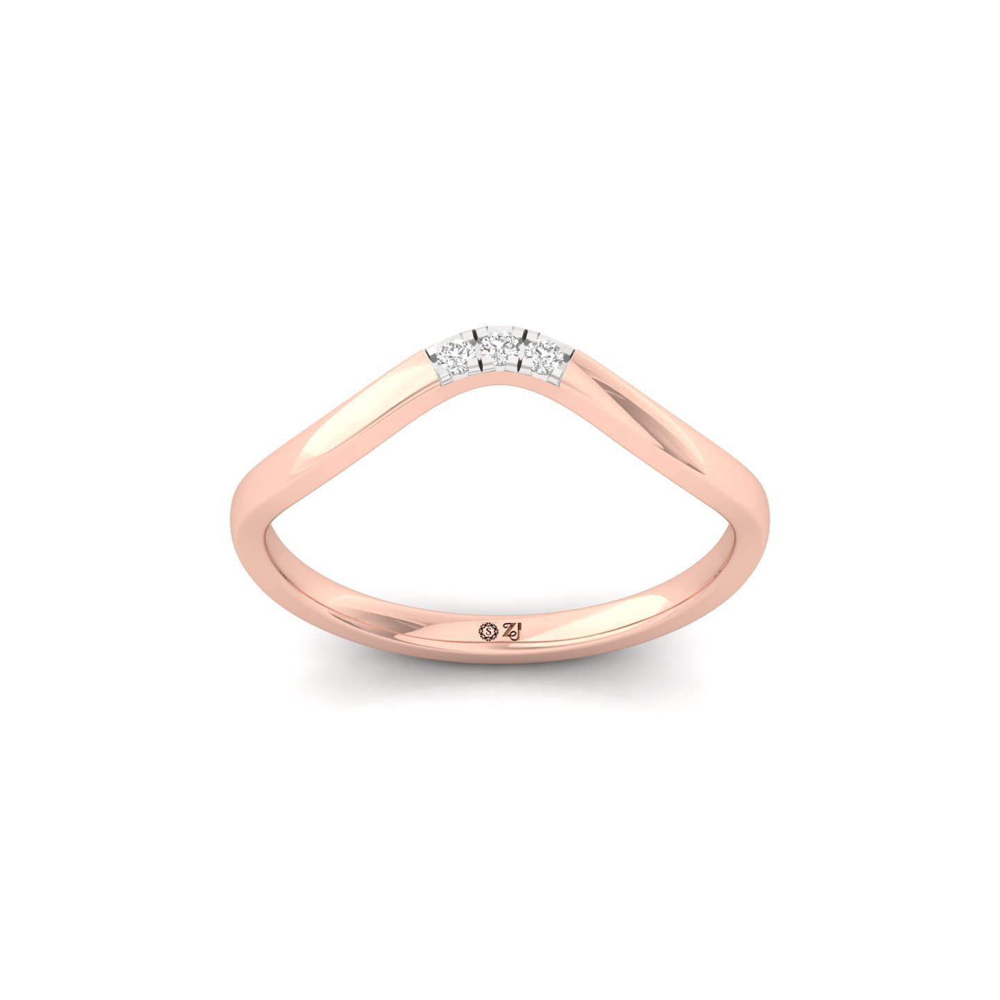 Diamond Wave Band | Lab Grown Diamond Minimalist Ring | Dainty Promise Band | 925 Silver | 10K | 14K | 18K - Rose Gold Main View