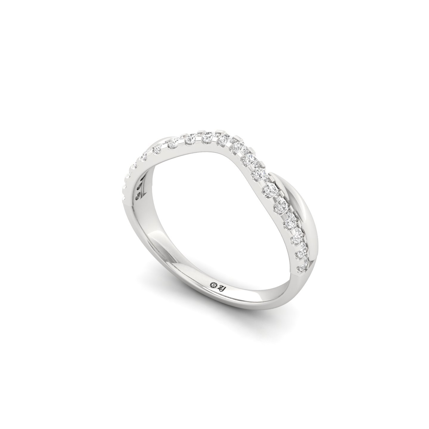 Lab Grown Diamond Wave Band | Elegant Diamond Ring | Silver & Gold | Minimalist Wedding Band - View 2