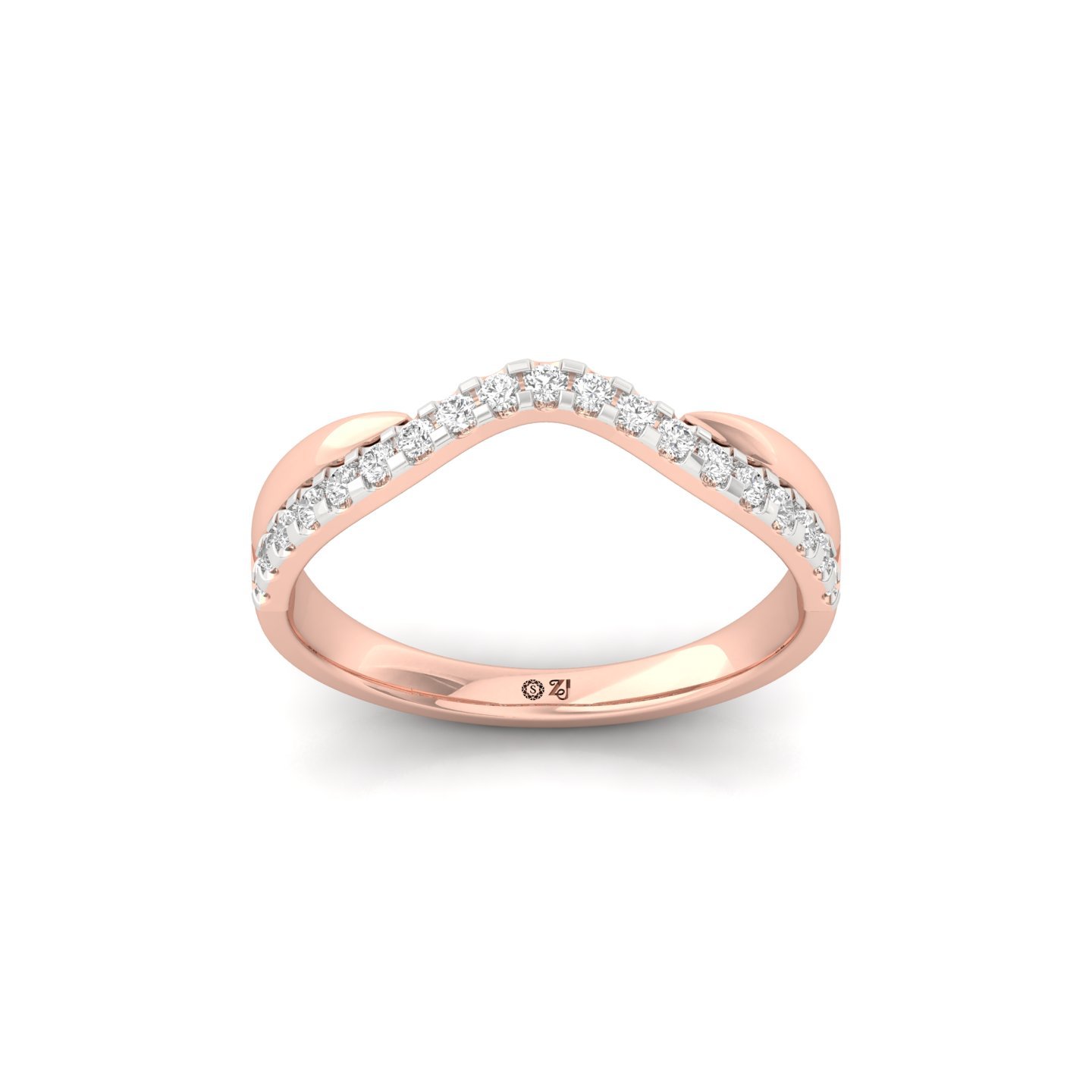 Lab Grown Diamond Wave Band | Elegant Diamond Ring | Silver & Gold | Minimalist Wedding Band - Rose Gold Main View