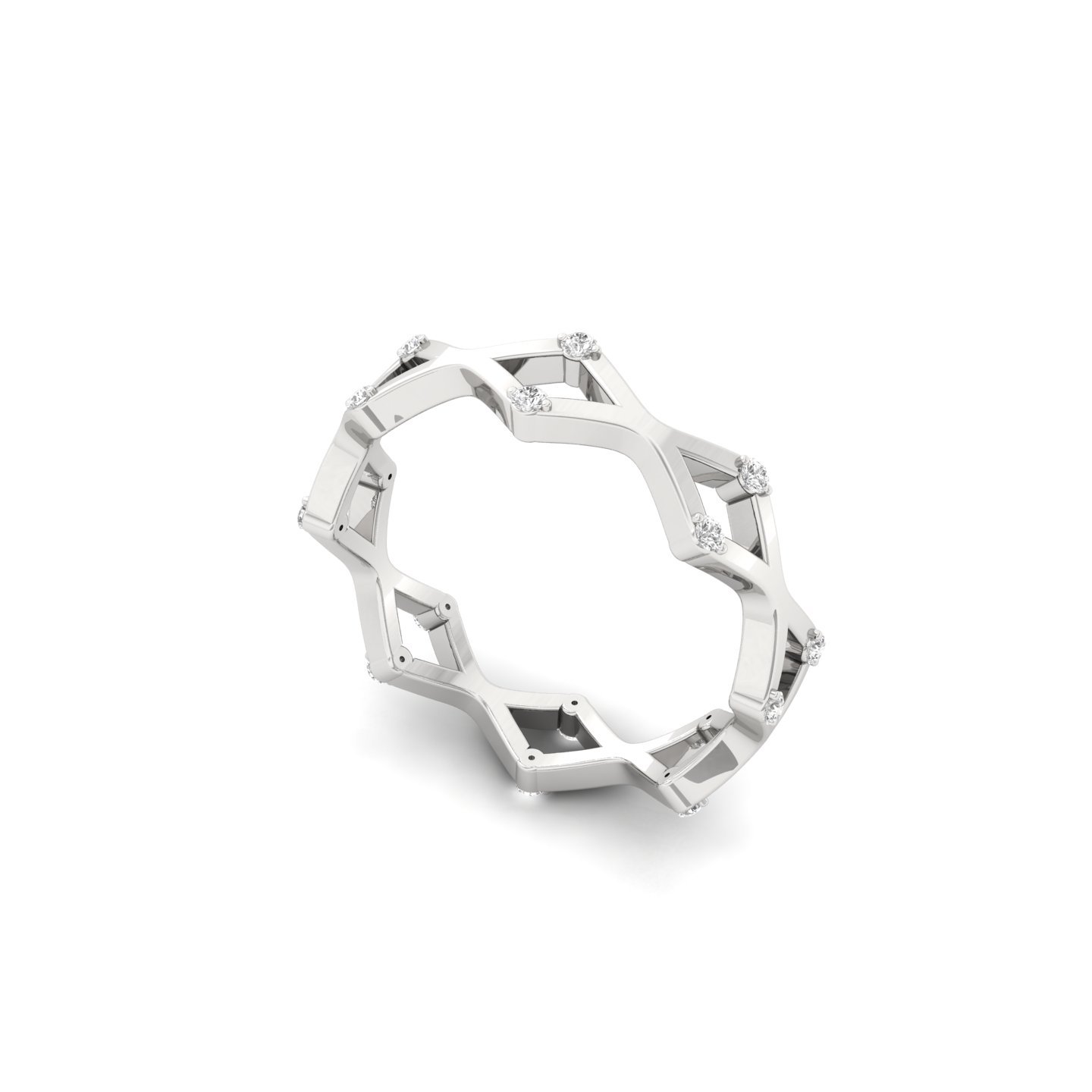 Lab Grown Diamond Geometric Band | Modern Diamond Ring | Silver & Gold | Designer Stacking Band - View 2