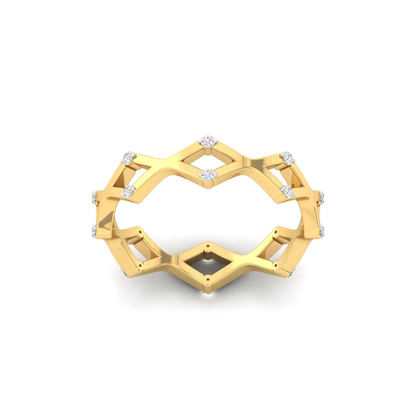 Lab Grown Diamond Geometric Band | Modern Diamond Ring | Silver & Gold | Designer Stacking Band - Gold Main View