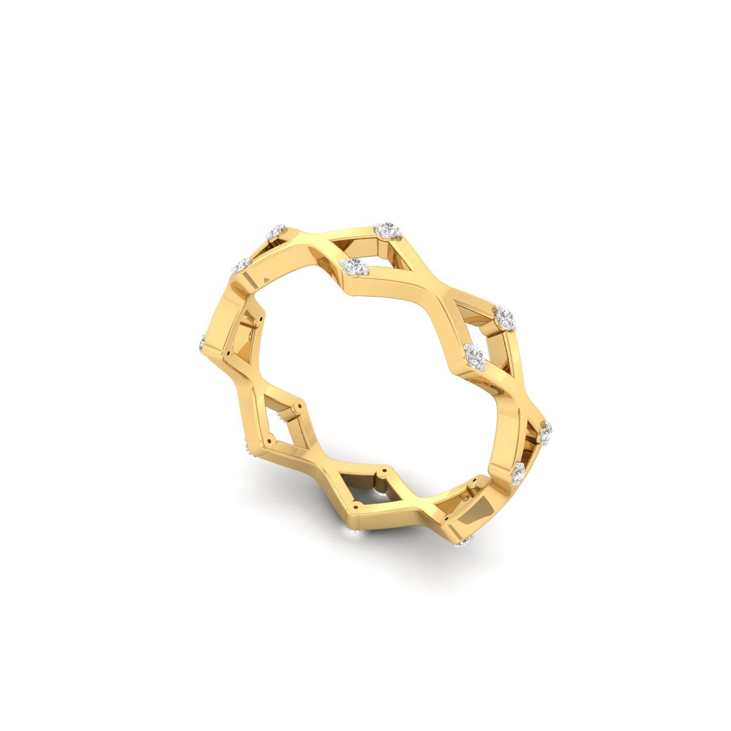 Lab Grown Diamond Geometric Band | Modern Diamond Ring | Silver & Gold | Designer Stacking Band - View 2