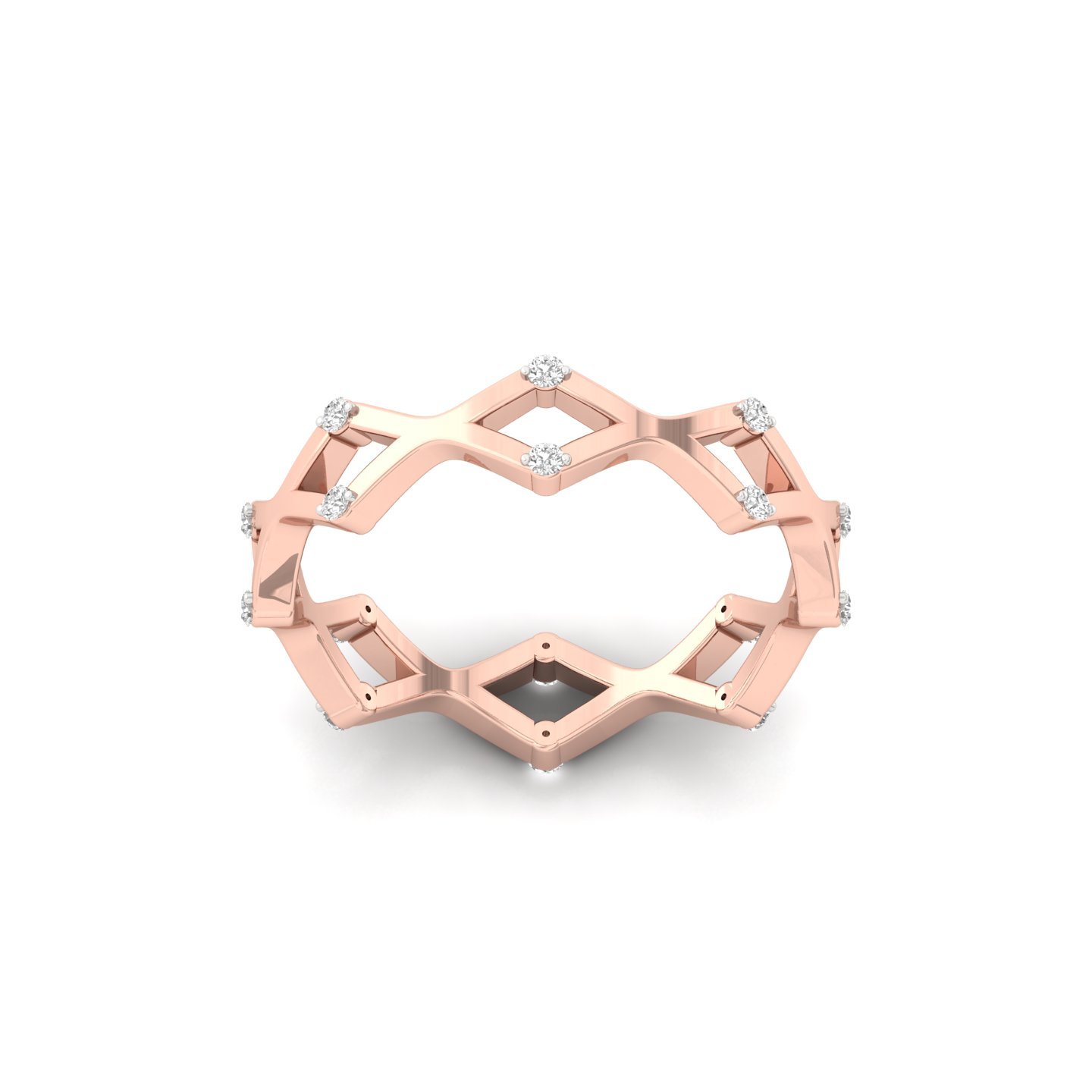 Lab Grown Diamond Geometric Band | Modern Diamond Ring | Silver & Gold | Designer Stacking Band - Rose Gold Main View