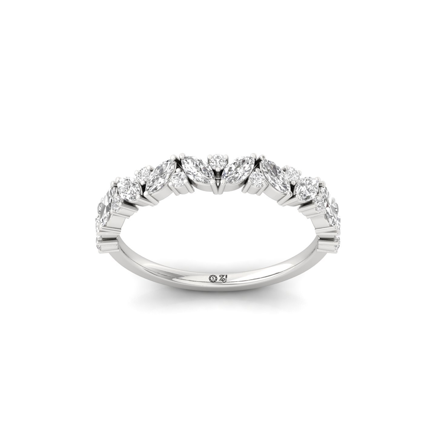Marquise Lab Grown Diamond Band | Elegant Eternity Ring | Silver & Gold - Main View