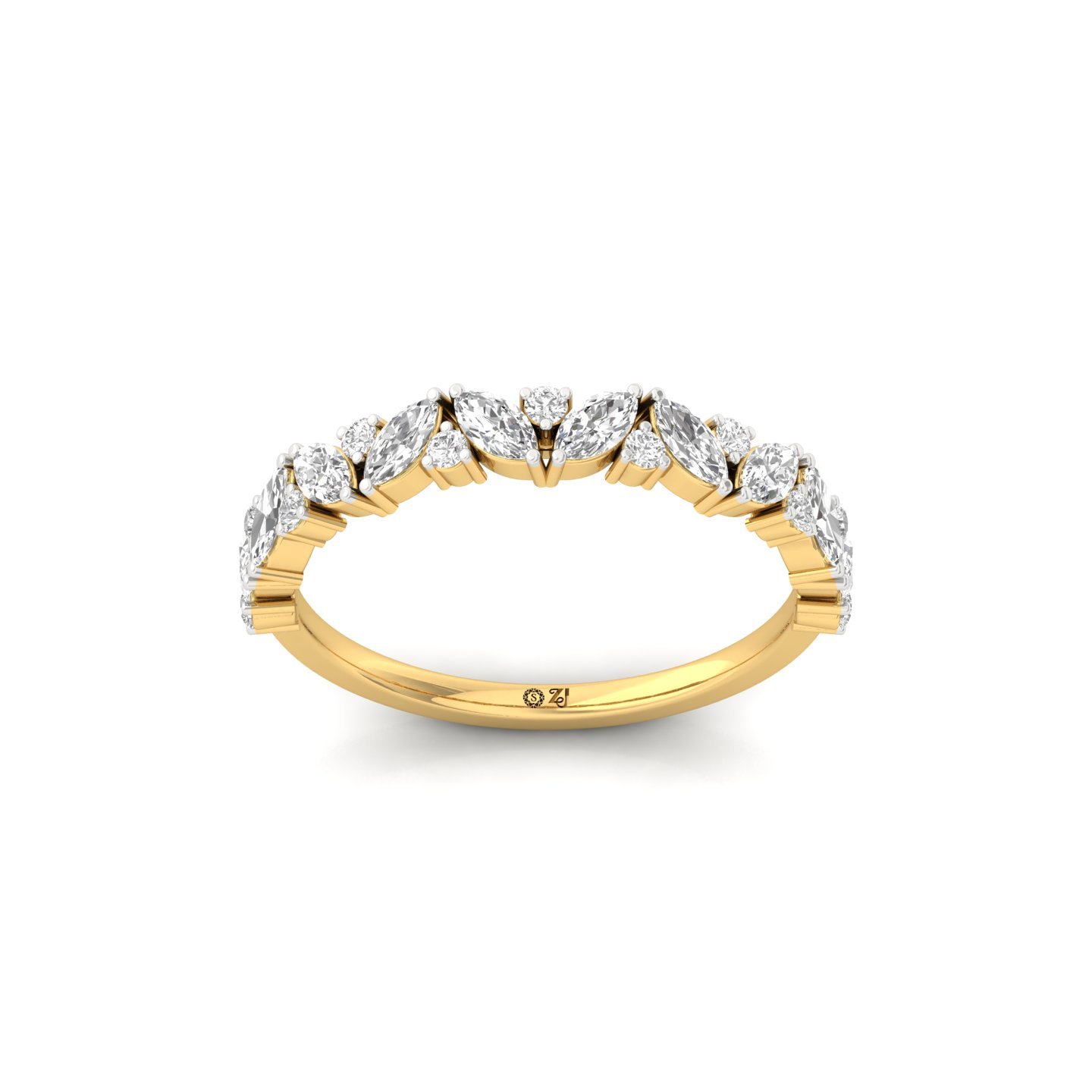 Marquise Lab Grown Diamond Band | Elegant Eternity Ring | Silver & Gold - Gold Main View