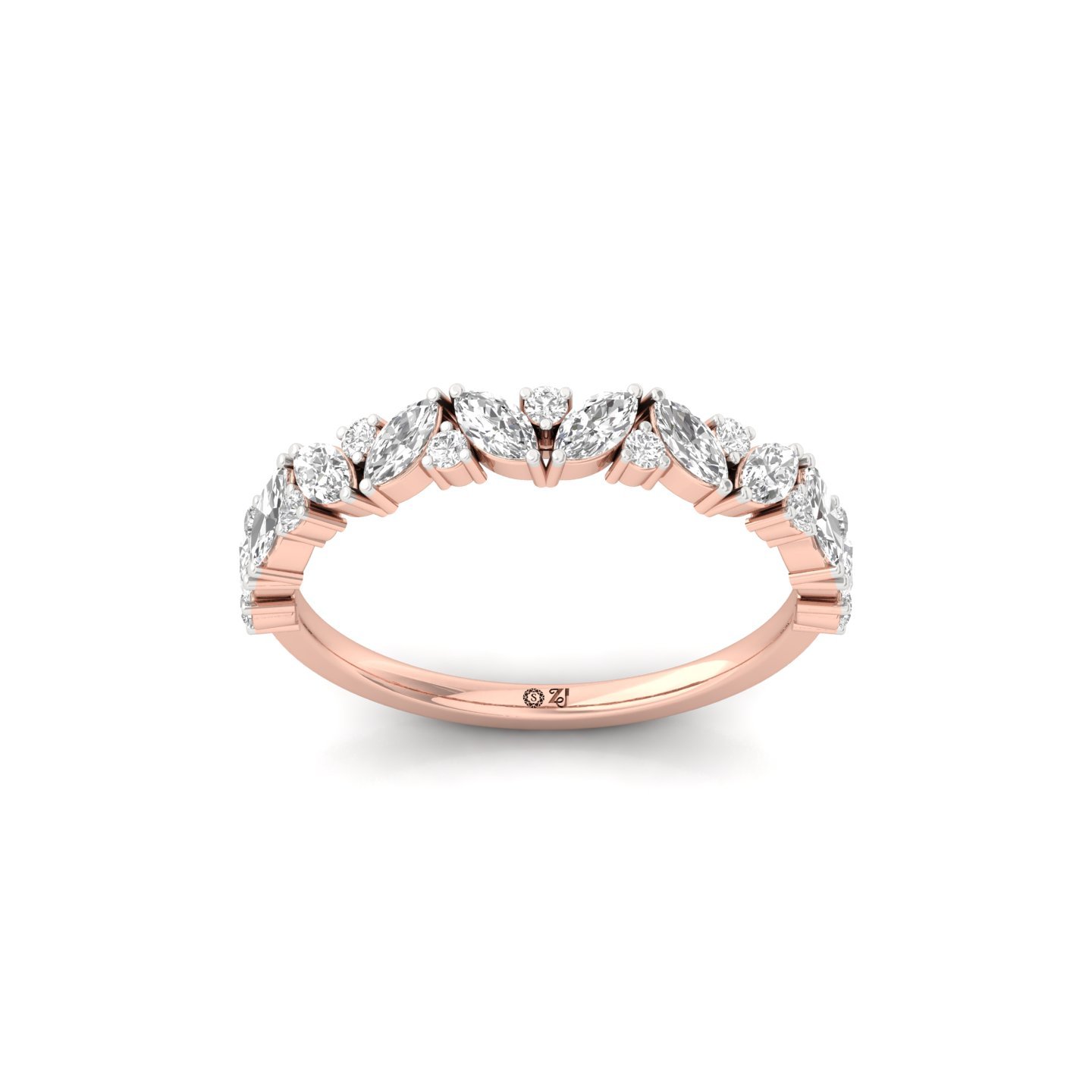 Marquise Lab Grown Diamond Band | Elegant Eternity Ring | Silver & Gold - Rose Gold Main View