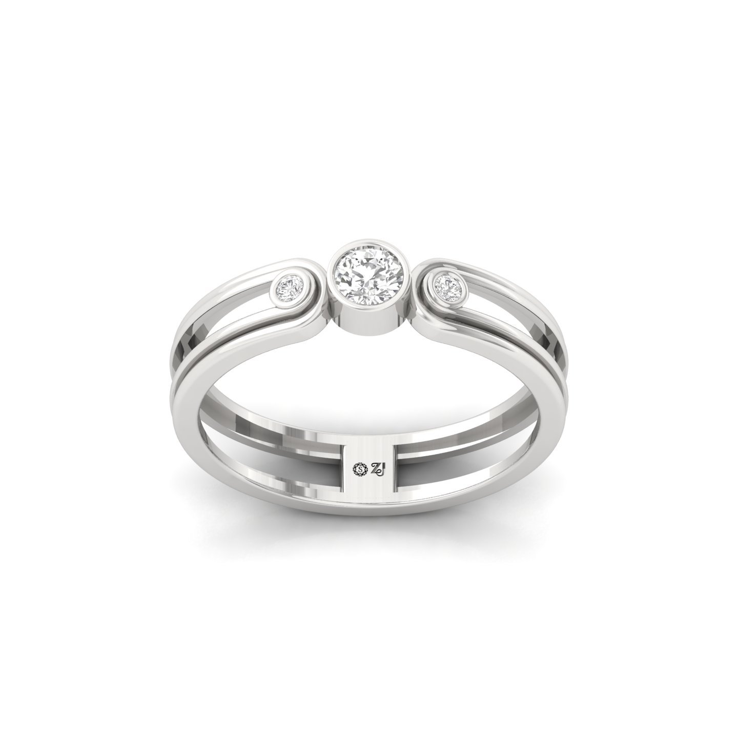Round Cut Diamond Modern Band Ring | Lab Grown CVD Diamond Triple Stone Ring | 925 Silver | 10K | 14K | 18K - Main View