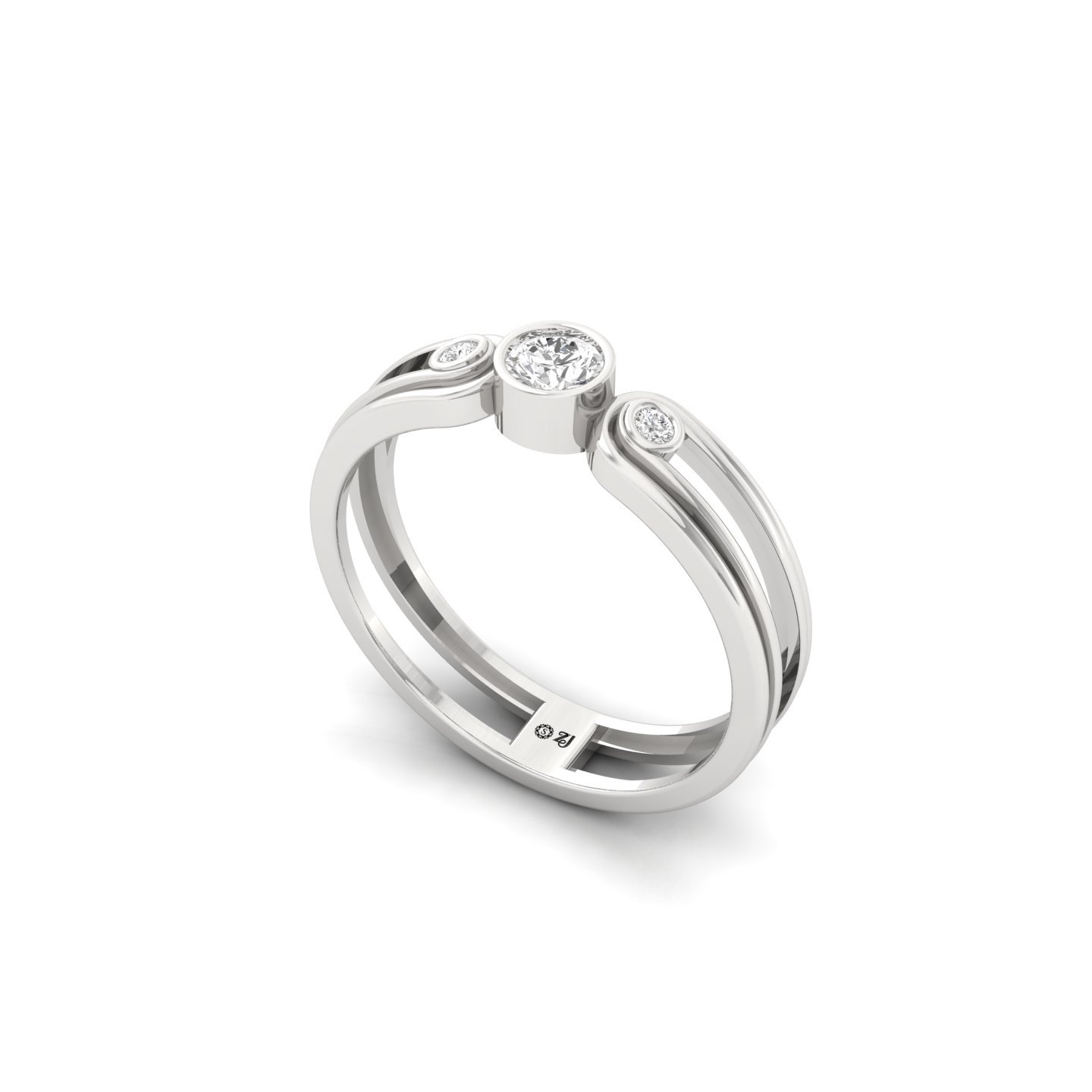 Round Cut Diamond Modern Band Ring | Lab Grown CVD Diamond Triple Stone Ring | 925 Silver | 10K | 14K | 18K - View 2