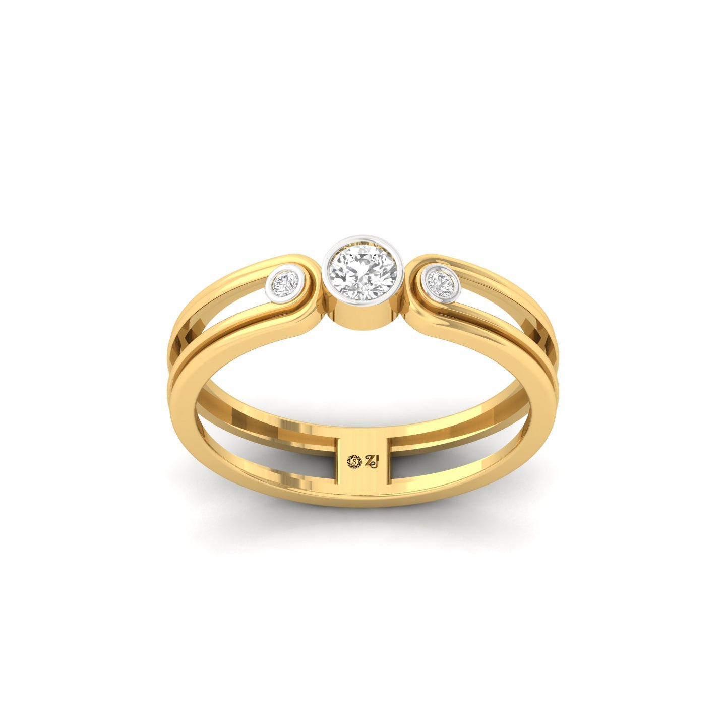 Round Cut Diamond Modern Band Ring | Lab Grown CVD Diamond Triple Stone Ring | 925 Silver | 10K | 14K | 18K - Gold Main View