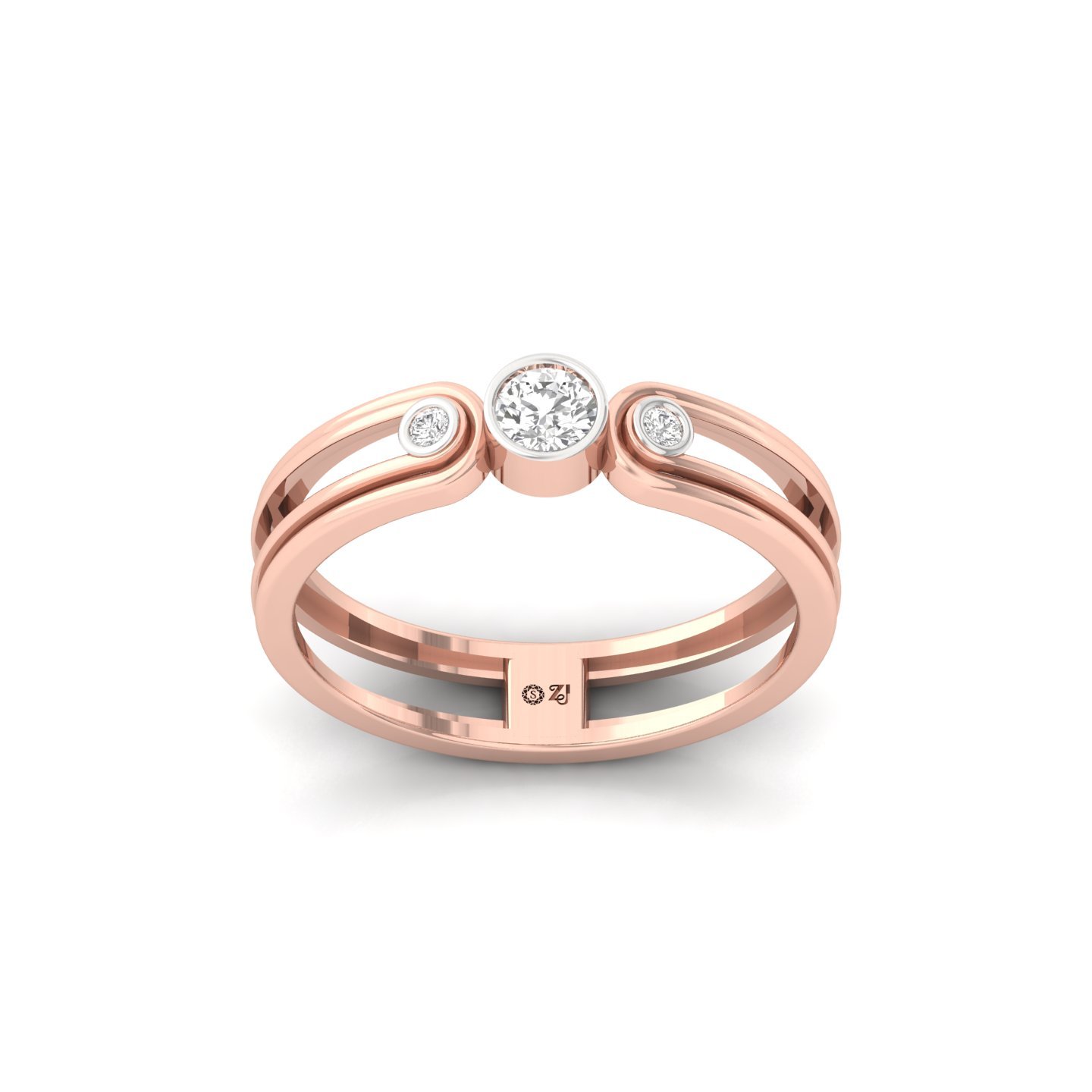 Round Cut Diamond Modern Band Ring | Lab Grown CVD Diamond Triple Stone Ring | 925 Silver | 10K | 14K | 18K - Rose Gold Main View