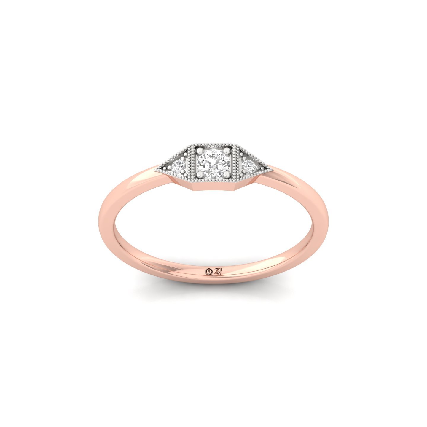 Round Cut Diamond Vintage Inspired Ring | Lab Grown CVD Diamond Solitaire Band | 925 Silver | 10K | 14K | 18K - Rose Gold Main View