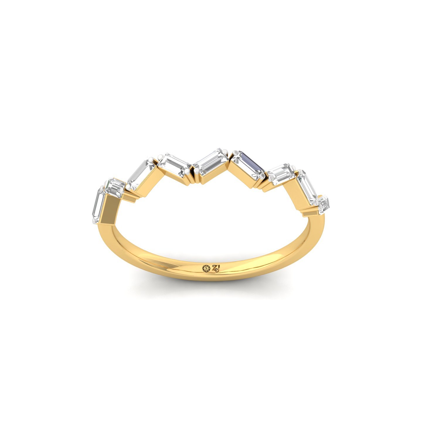 Baguette Diamond Band Ring | Lab Grown CVD Diamond Geometric Eternity Ring | 925 Silver | 10K | 14K | 18K - Gold Main View