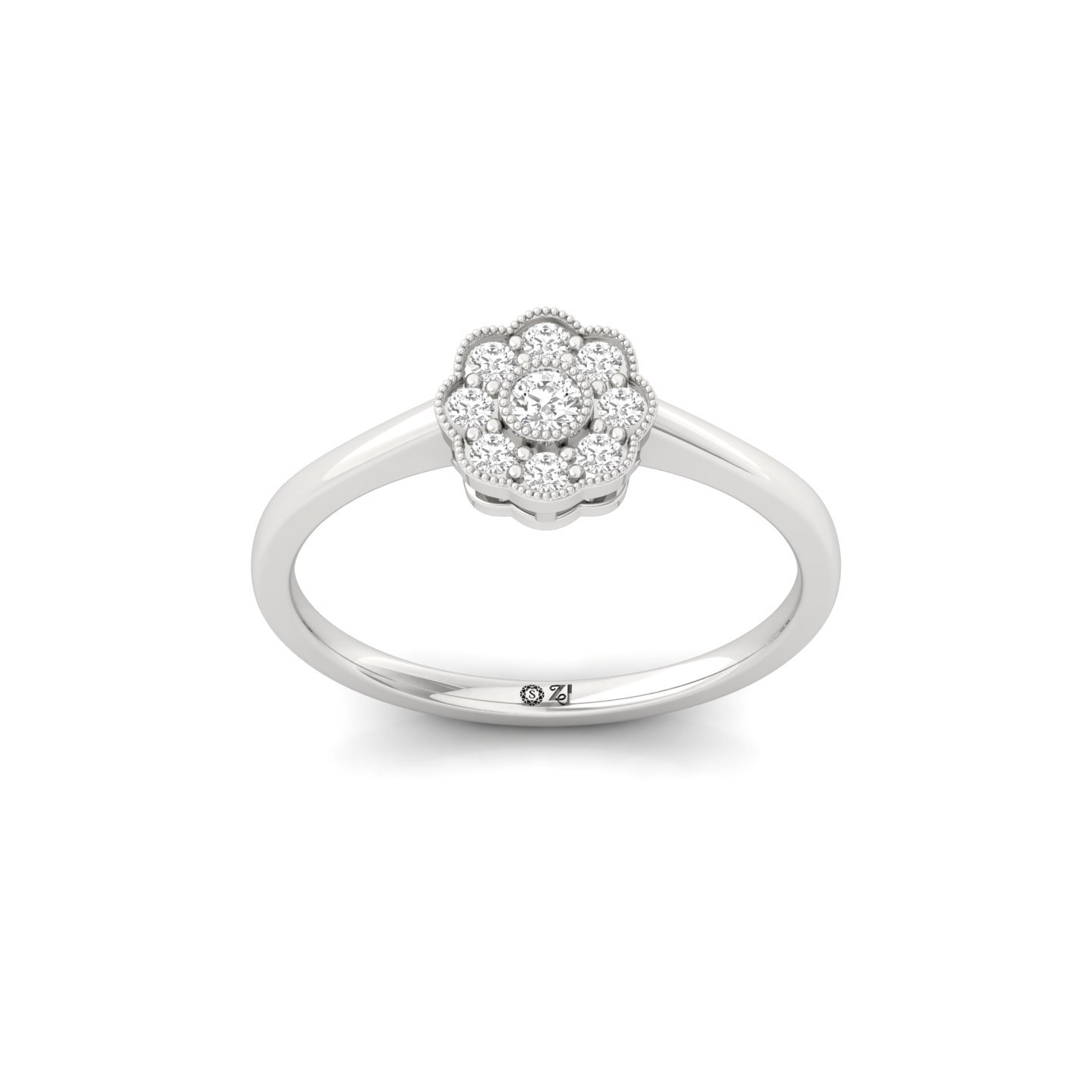 Round Cluster Diamond Engagement Ring | Lab Grown CVD Diamond Floral Halo Ring | 925 Silver | 10K | 14K | 18K - Main View