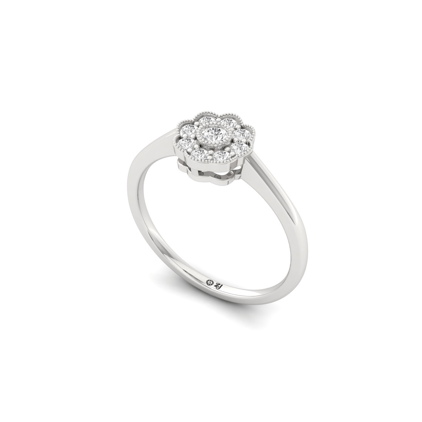 Round Cluster Diamond Engagement Ring | Lab Grown CVD Diamond Floral Halo Ring | 925 Silver | 10K | 14K | 18K - View 2