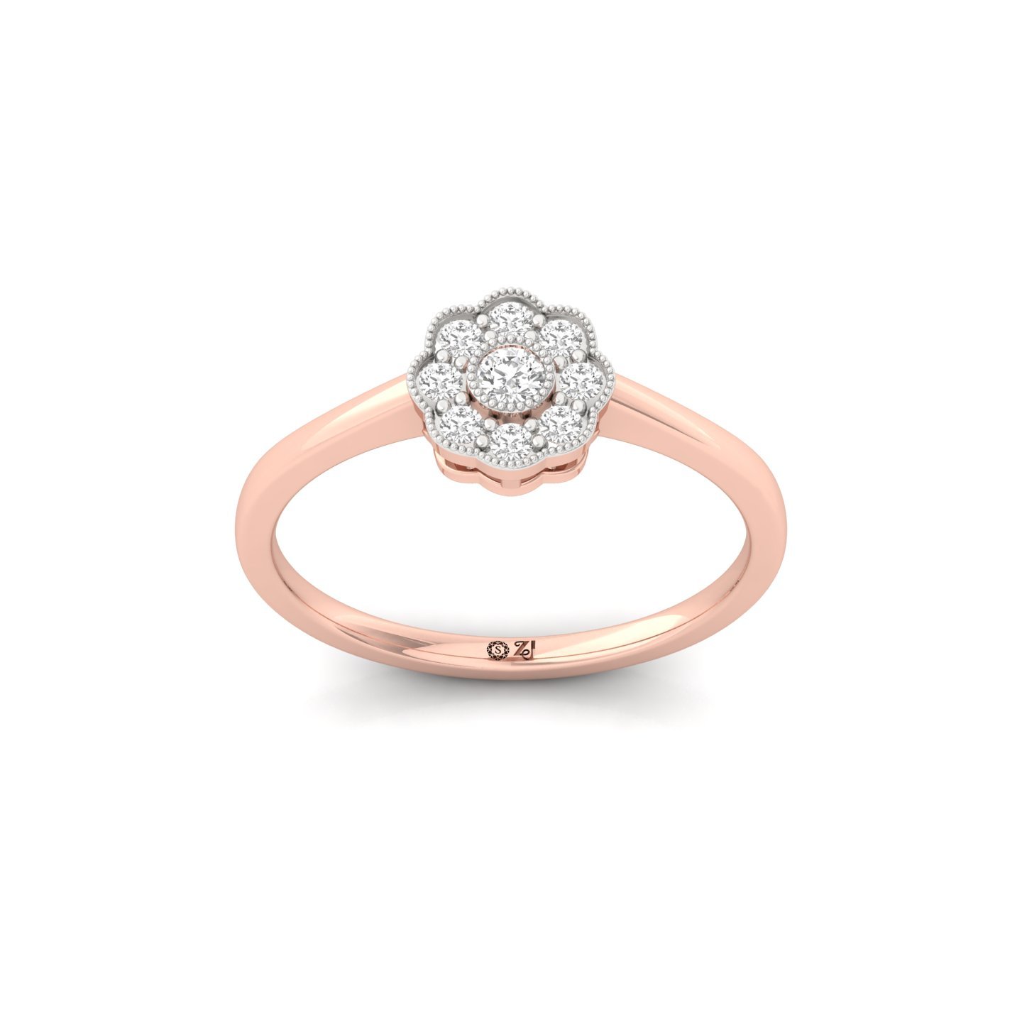 Round Cluster Diamond Engagement Ring | Lab Grown CVD Diamond Floral Halo Ring | 925 Silver | 10K | 14K | 18K - Rose Gold Main View